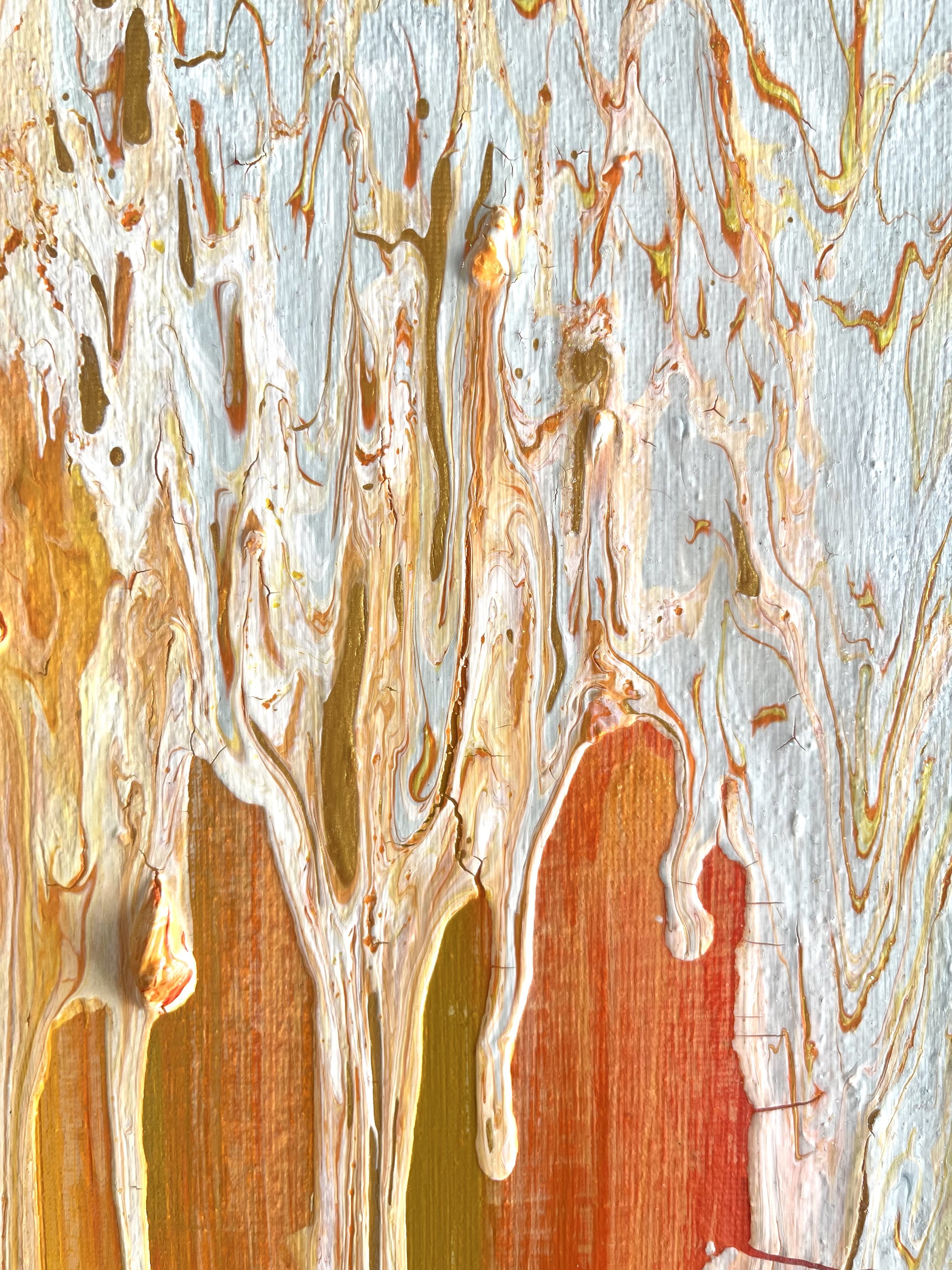 Youth joins two opposing mediums, oil and acrylic. The oil represents the simple gradient of adolescence while acrylic surface portrays the cracked, complex, and beauty of maturity.