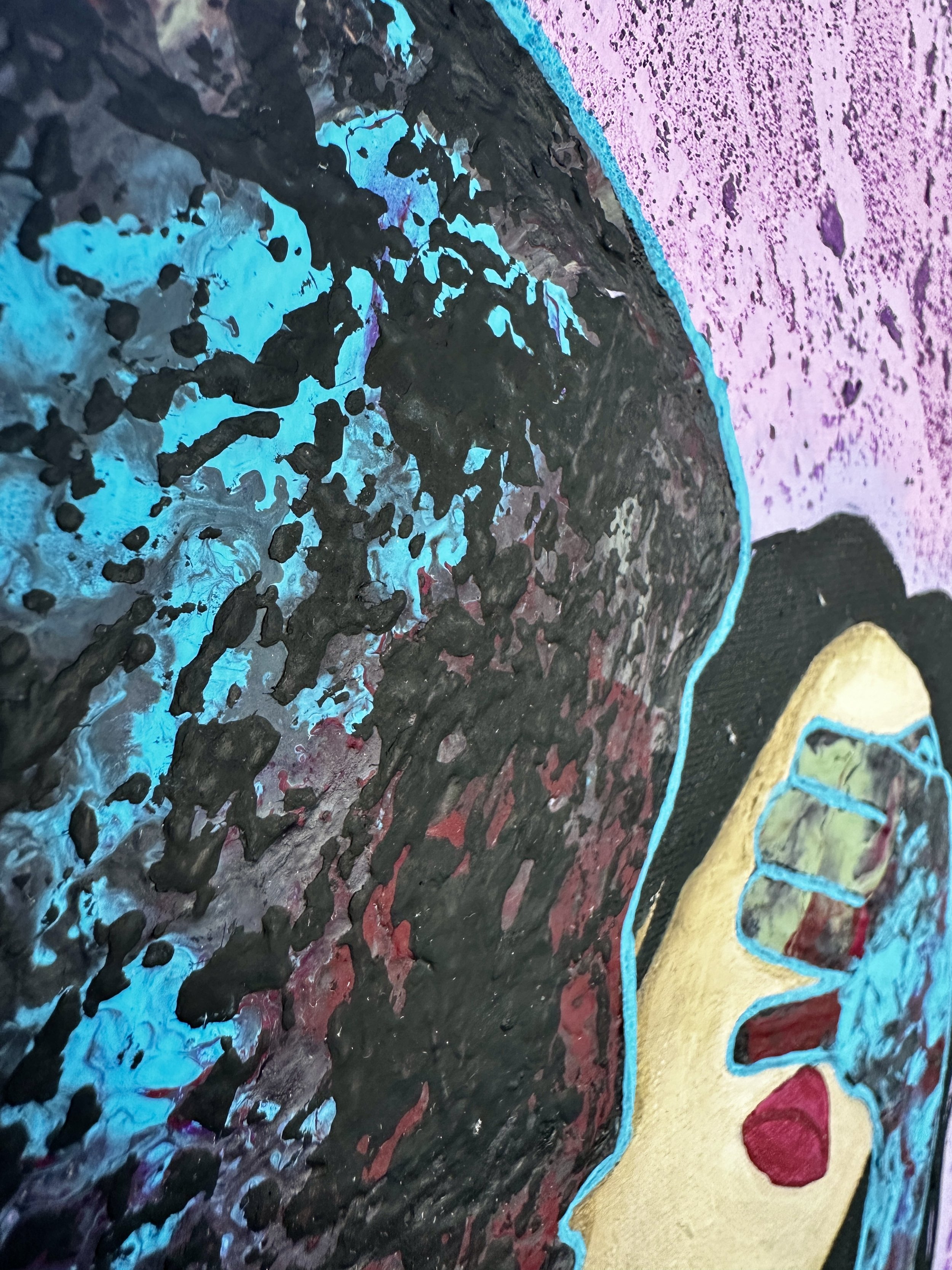 This painting depicts a naïve and hopeless romantic, willing to die for the love of her life. What a foolish woman she is! Unknowingly a conquest, she’s blinded by a soulless black hole of a man.