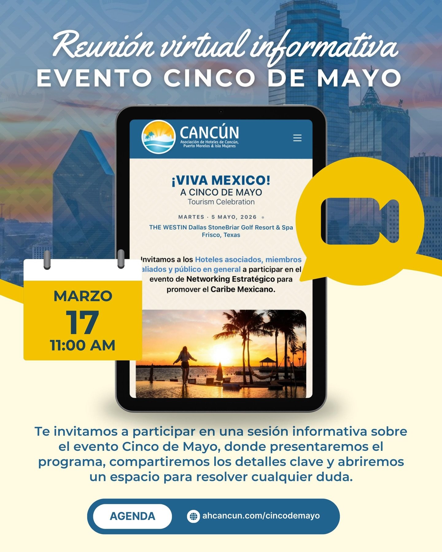 📣 Reuni&oacute;n virtual informativa de Evento Cinco de Mayo. Nos gustar&iacute;a invitarles a participar en una breve sesi&oacute;n informativa sobre el evento Cinco de Mayo, donde:

✔️ Presentaremos el programa
✔️ Compartiremos los detalles de la 