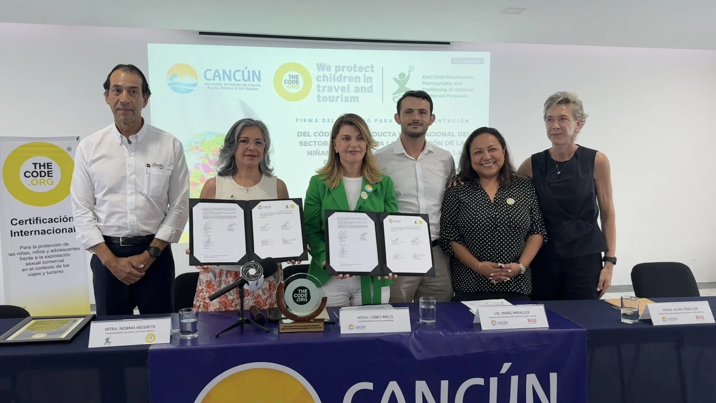 Asociación de Hoteles de Cancún, Puerto Morelos e Isla Mujeres firma adhesión a The Code, Código de Conducta Internacional para evitar la Explotación Sexual Comercial de Niñas, Niños y Adolescentes