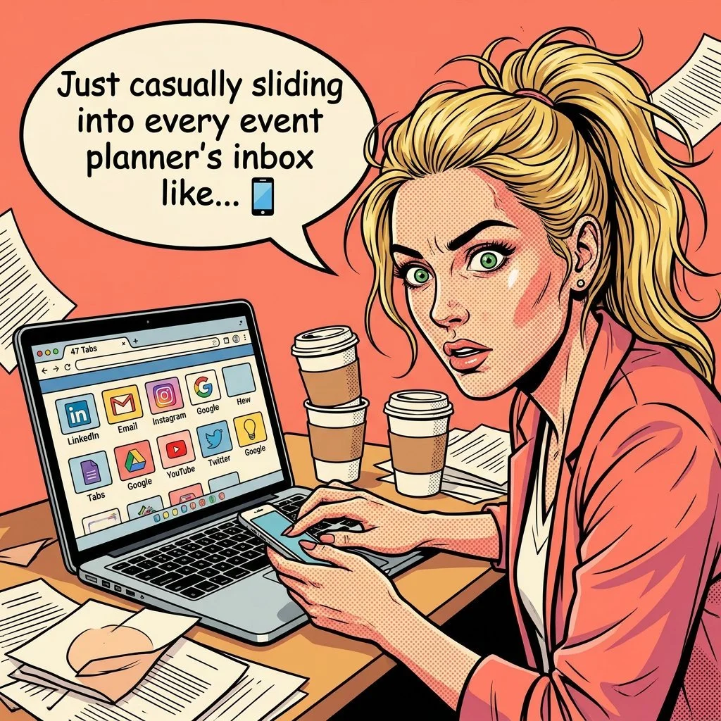 47 tabs. Cold coffee. Phone notifications on silent while simultaneously sending 12 DMs.
Just casually sliding into every event planner's inbox like... hey, need an MC?
This is the business development era and it's undefeated. 🫶

#MCOnTheGC #EventPl