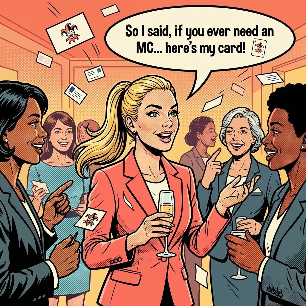 At any given corporate event you can find me:
juggling five conversations, launching business cards like confetti, and somehow not spilling the champagne.
It's a talent. I'm available for hire.

#NetworkingLife #EventMC #GoldCoastEvents #MCOnTheGC