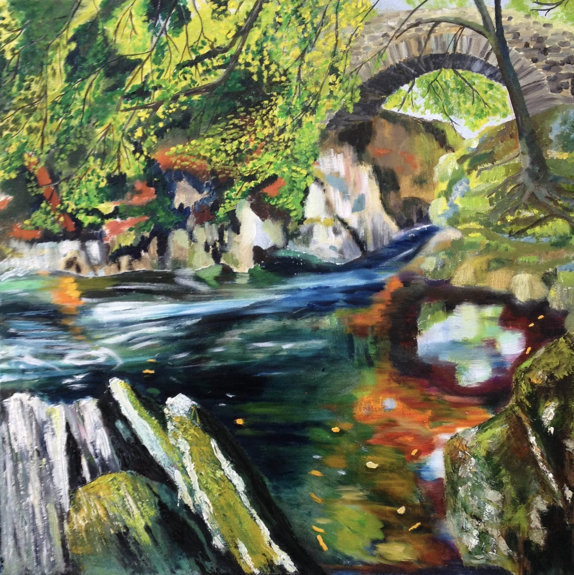 Redding, P., Stone bridge, 2015, oil on canvas, 50 cm x 50 cm