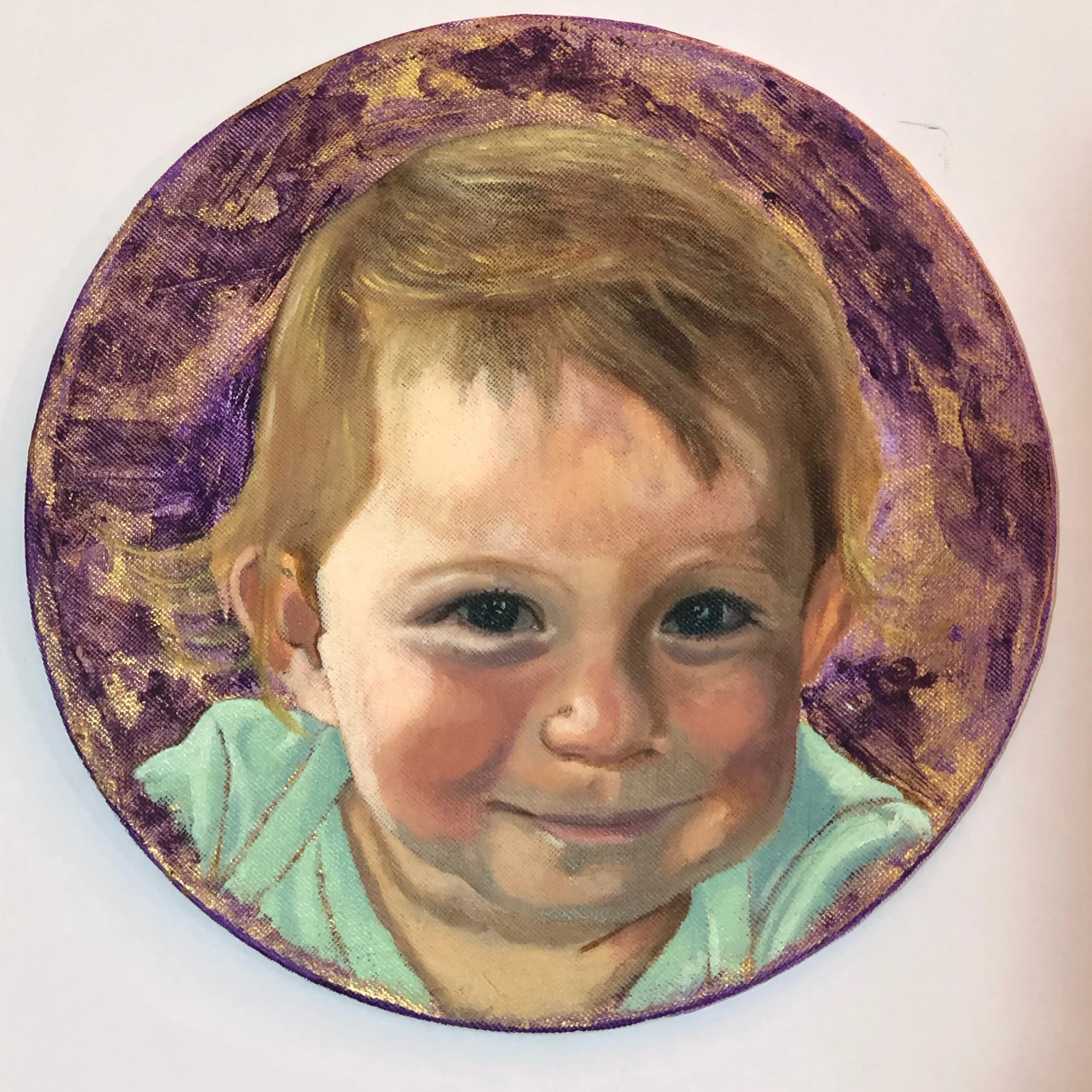 Redding, P., Commission - Mr & Mrs J Colvin - "Julia", 2020, oil/acrylic on round board, 20 cm