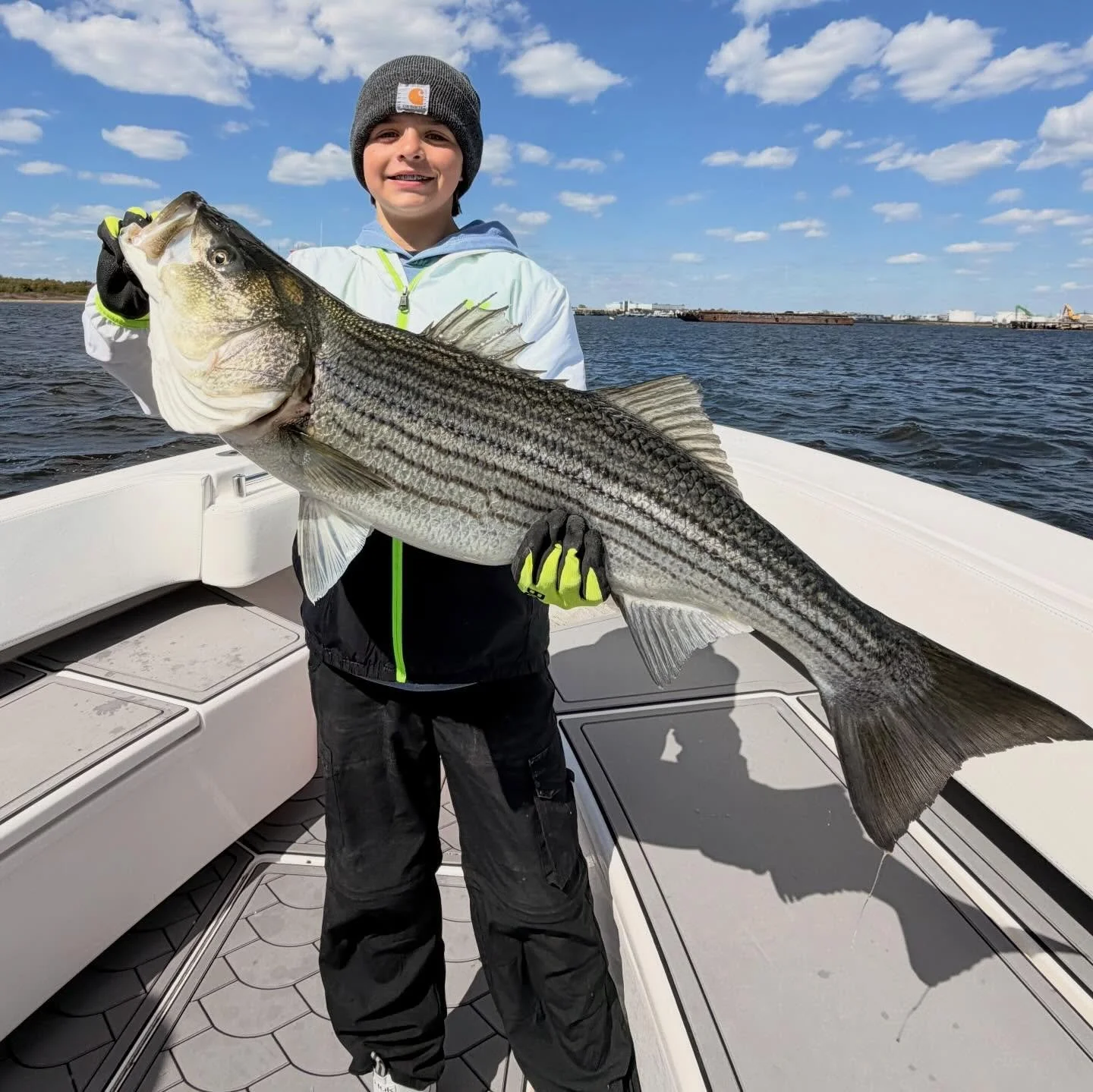 Tough conditions for our afternoon charter with James &amp; friends today with a steady 20+ wind that made finding bait almost impossible. Luckily we still had 50 pieces stashed away from our morning trip &amp; the guys managed a steady pick for a li