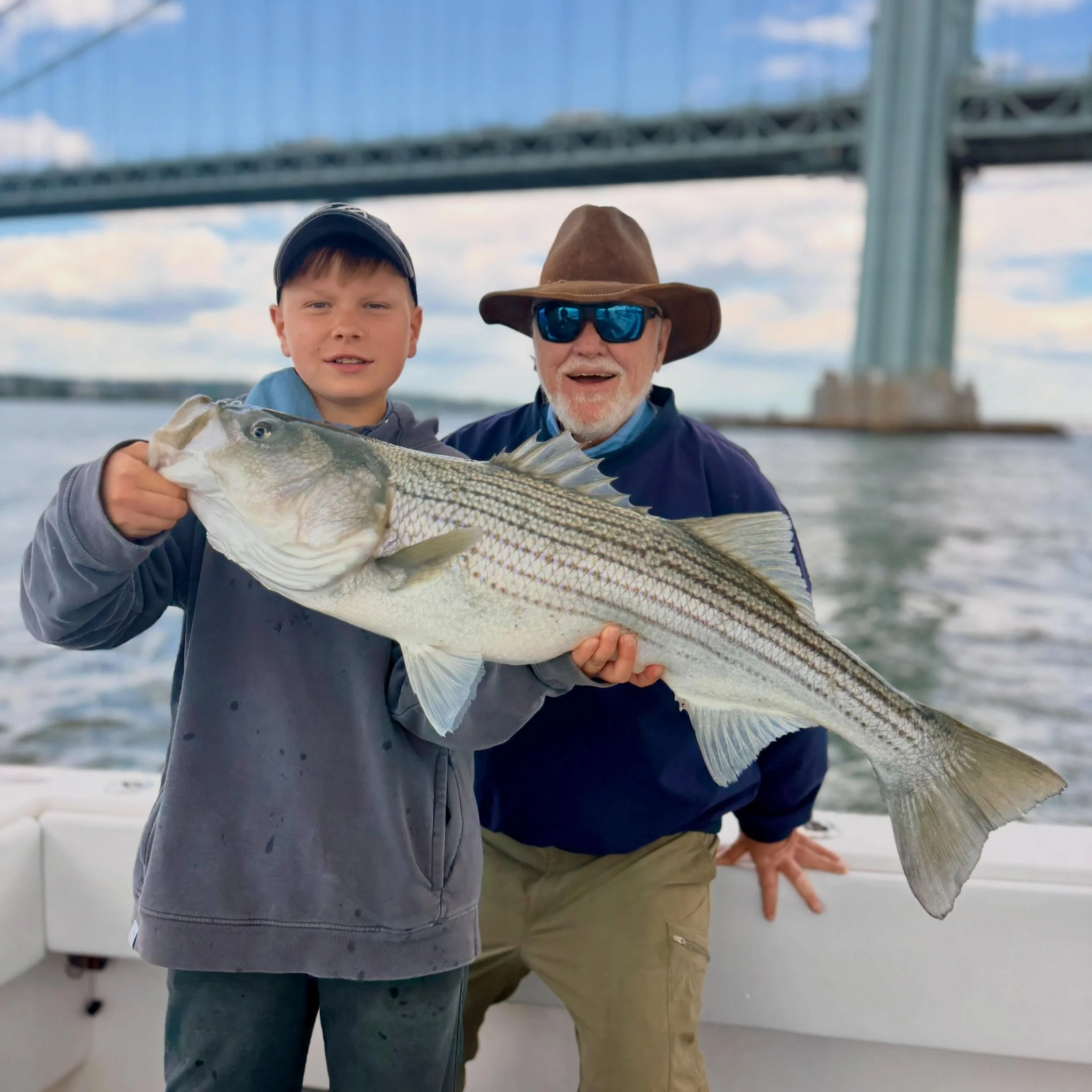 This pic really shows why we love doing this every day. Joe took his grandson, Jack, fishing with us to show him our local NYC scene. Jack&rsquo;s caught 10lb largemouth bass and 9lb walleye at home in Montauk and was an absolute beast on the rod all