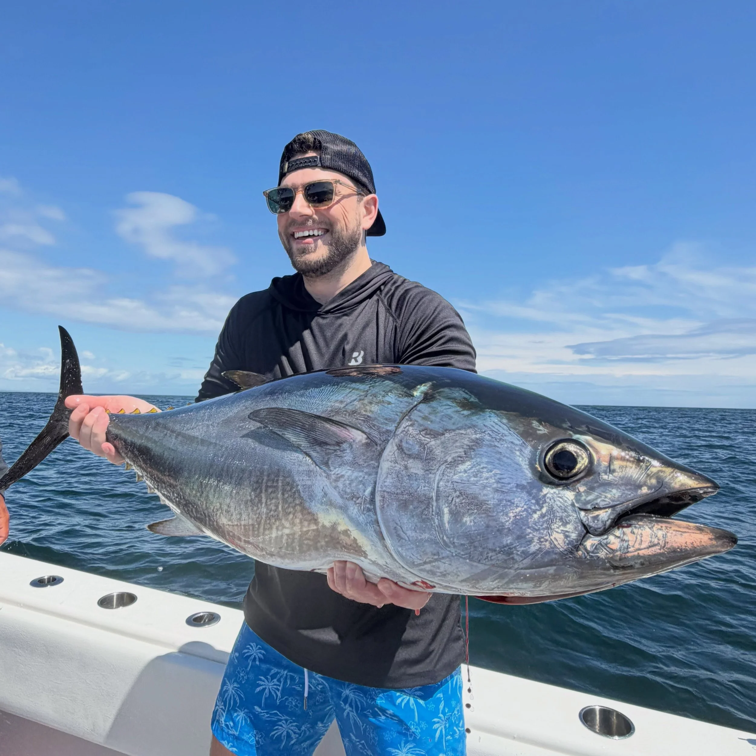 Had Joe &amp; friends out today for a jigging trip. The weather was all over the place &amp; so was the fishing. Got a nice YF 1st thing and dropped a 60&rdquo; class BF at the boat. Then ground it out for a few hours in the rain and finished the tri