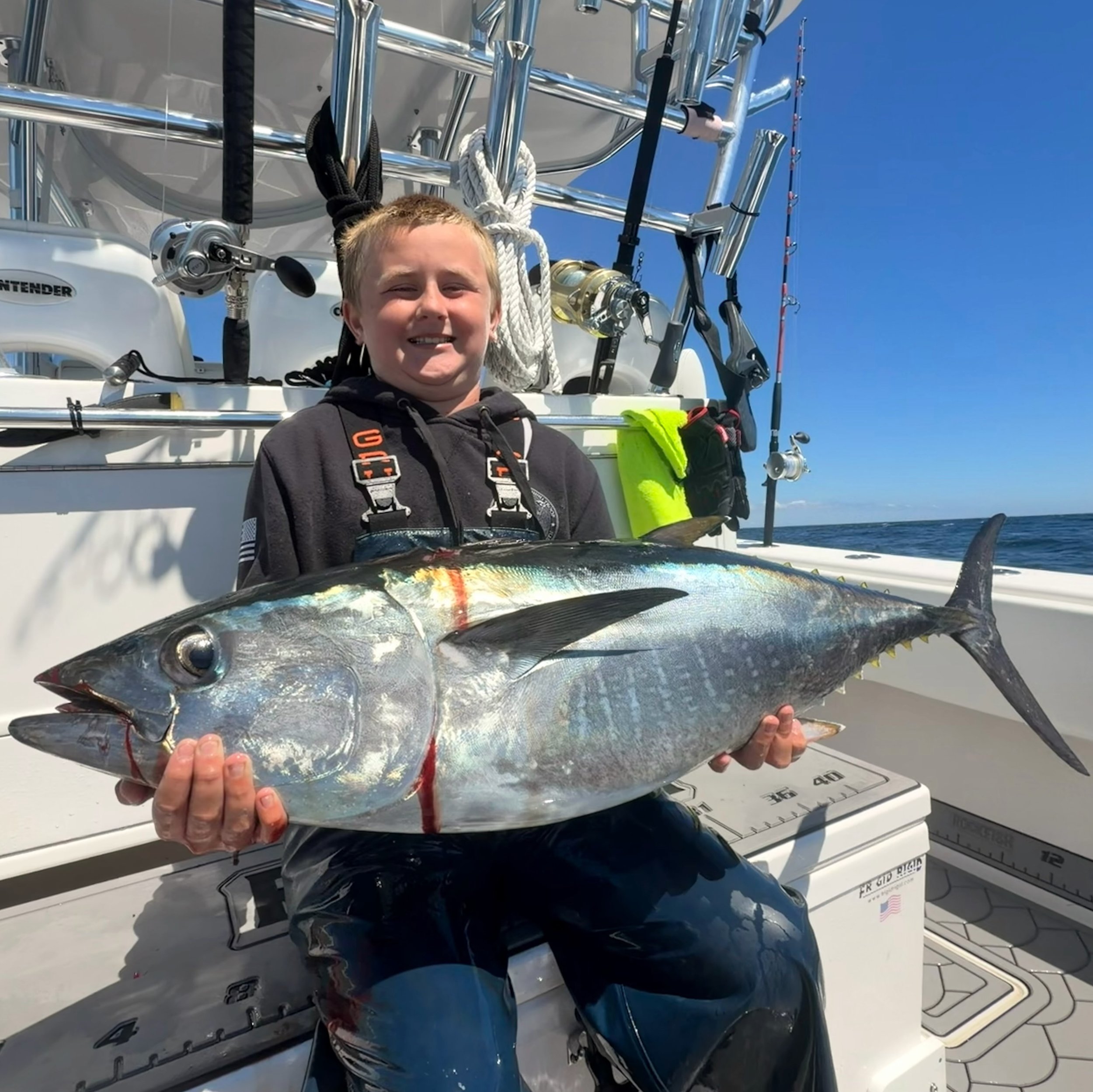 Awesome morning with big Bo &amp; his dad John who  drove down from Boston for a taste of NYC Tuna fishing! The last couple days have been real hit or miss but we got on em right away and managed our limit before noon. We even got to see some kind of