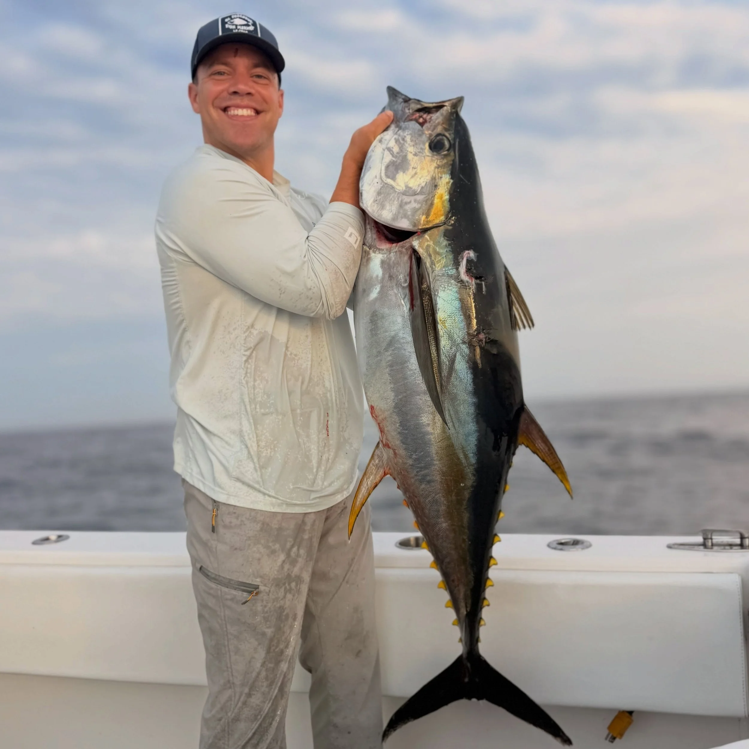 We had ourselves a DAY today going 7/12 on a nice mix of Yellowfin &amp; Bluefin! After a scary ride through the inlet in P-soup fog this morning we ran right into a feed and had tuna busting around the boat. A couple scoops of peanuts kept em going 