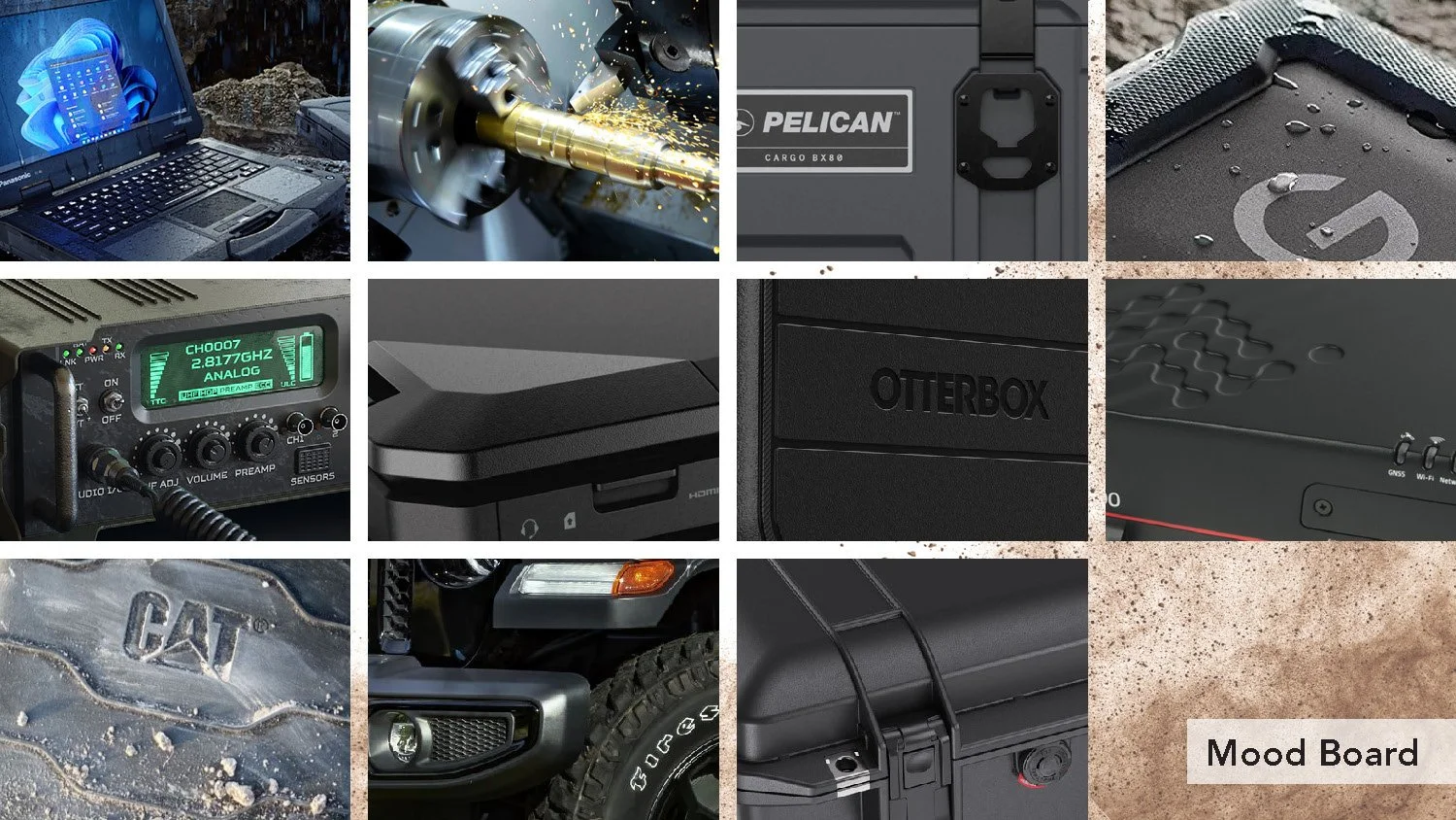 I took influence from "rugged" looking objects. The keyboard relies heavily on looks to aid in describing its purpose.