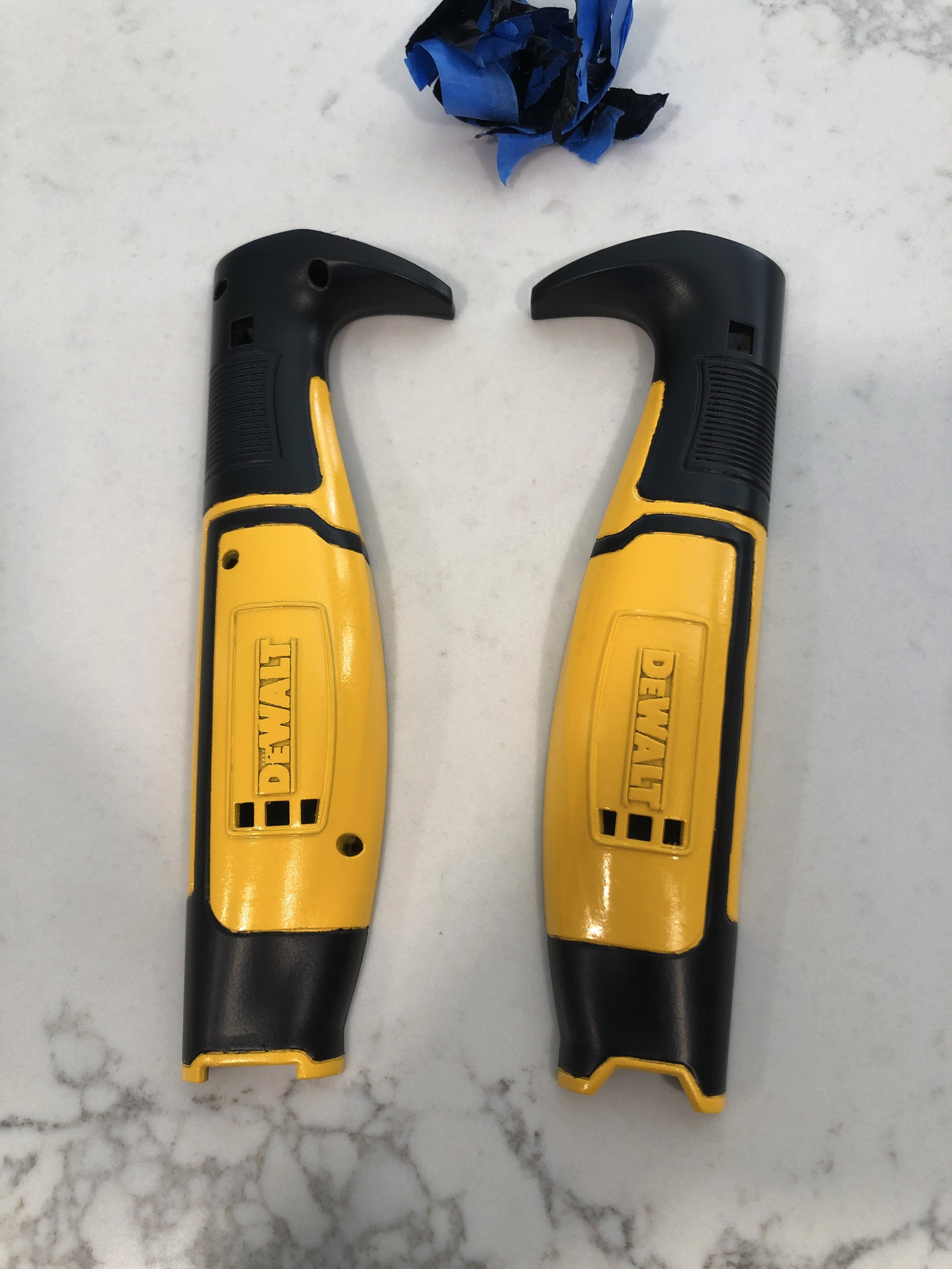 I followed the yellow base coat with flat black Plastidip spray paint. I chose this as it adds a bit of texture that the regular spray paint didn't as well as has a slightly rubbery feel in the hand. It was a bit of a gamble but it paid off quite nic