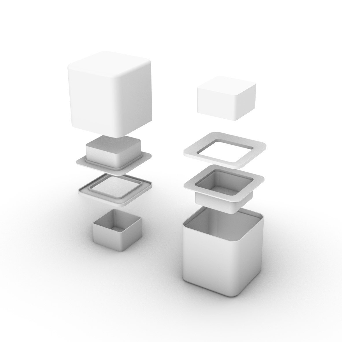 Shown is the final shape and size of the light. Brought in from the earlier iterations are a stacked shell design and new elements such as the angled square light, where the sketch only had a flat one.