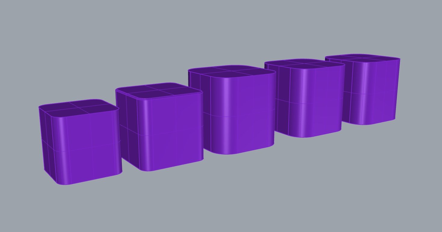 The following two images show the different iterations of modeling to hone in on the final shape and size of the Cube.