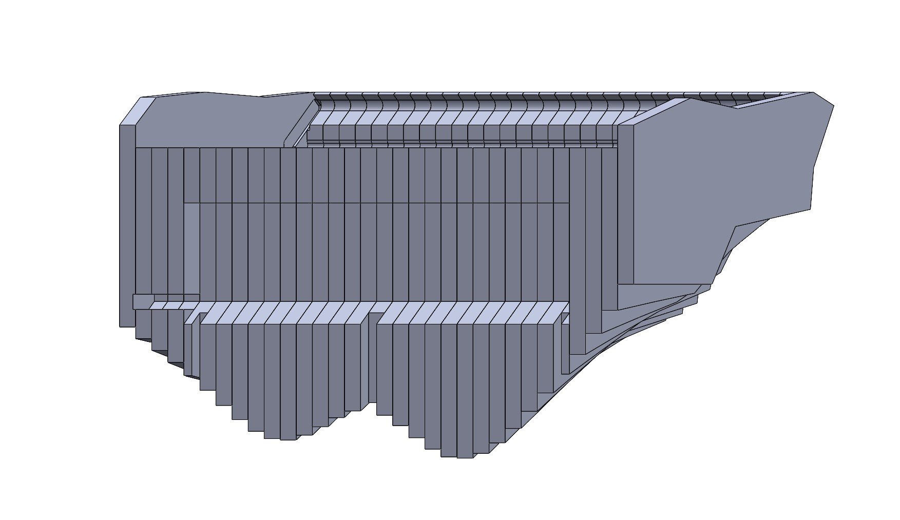 Finishing touches were added to the model, including the slot for the french cleat. At the front of the shelf is a channel for a possible light strip in the future and integrated into the interior and rear are channels for cable routing. Due to varia
