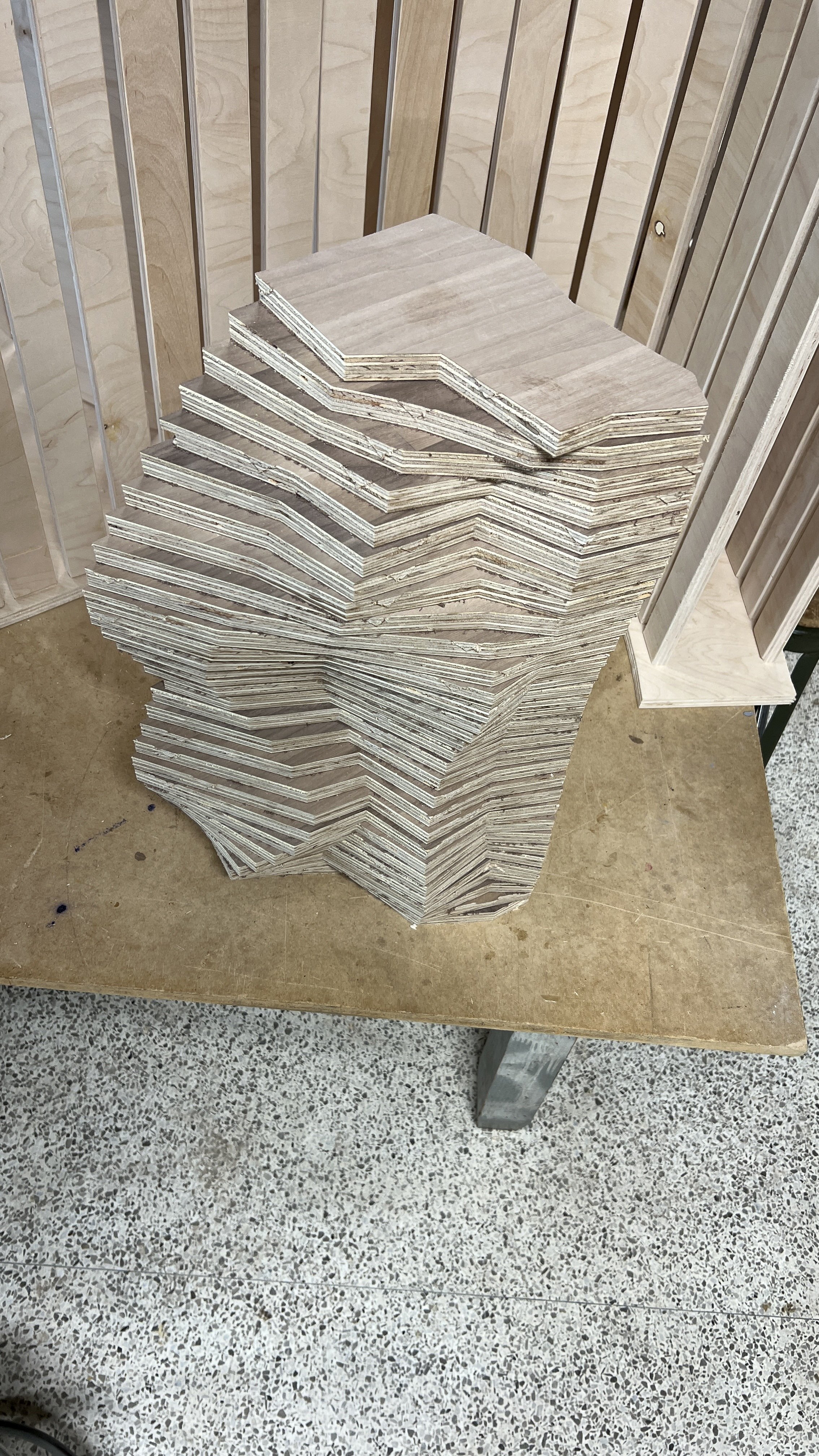 Here is the shelf following the milling process. The pieces are out of order still.