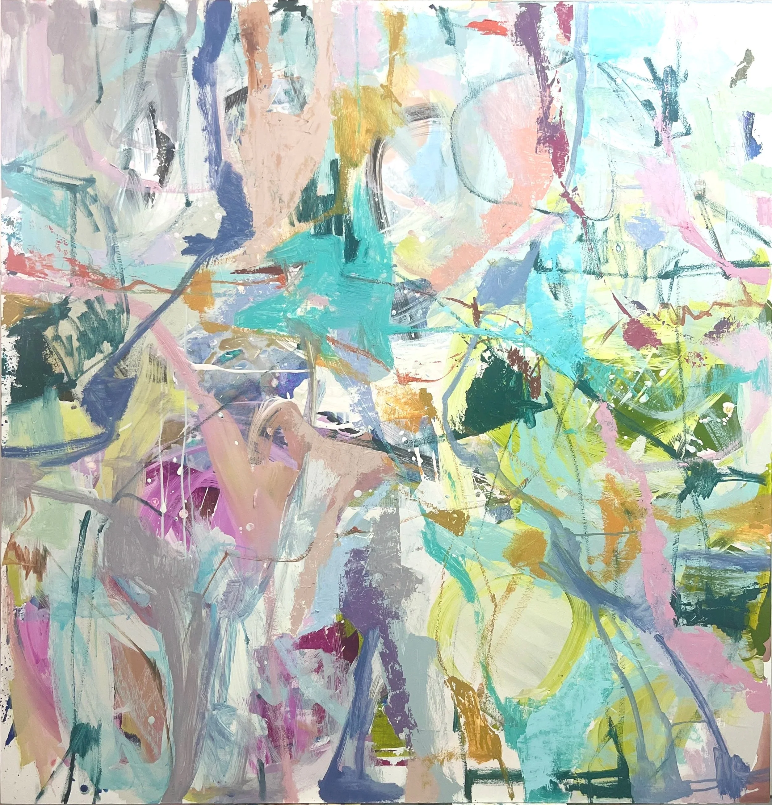 "Summer in Bloom no.3" 50x48 Acrylic, oil, oil sticks on cradled wood