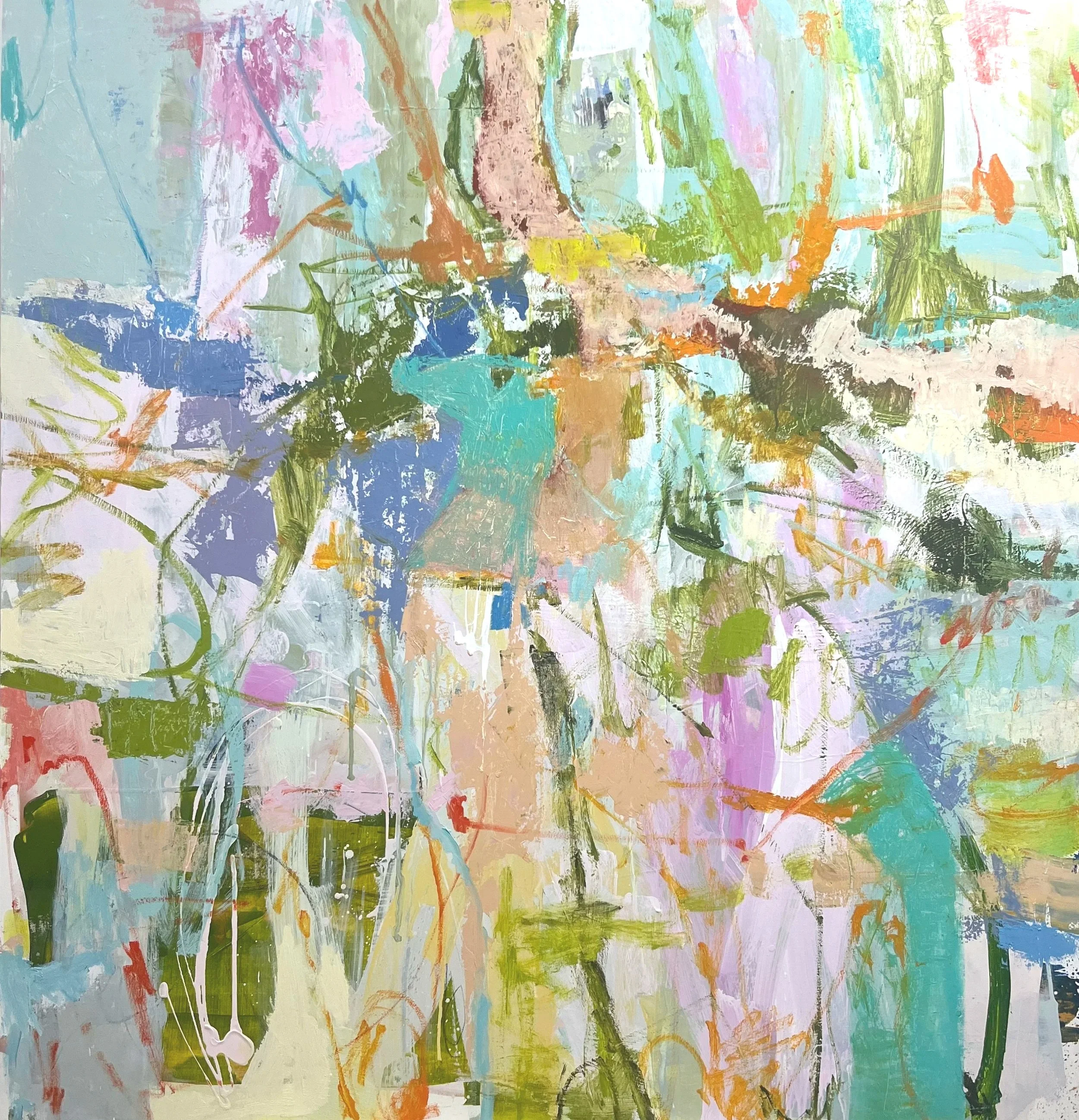 "Summer in Bloom no.2" 50x48 Acrylic, oil, oil sticks on cradled wood