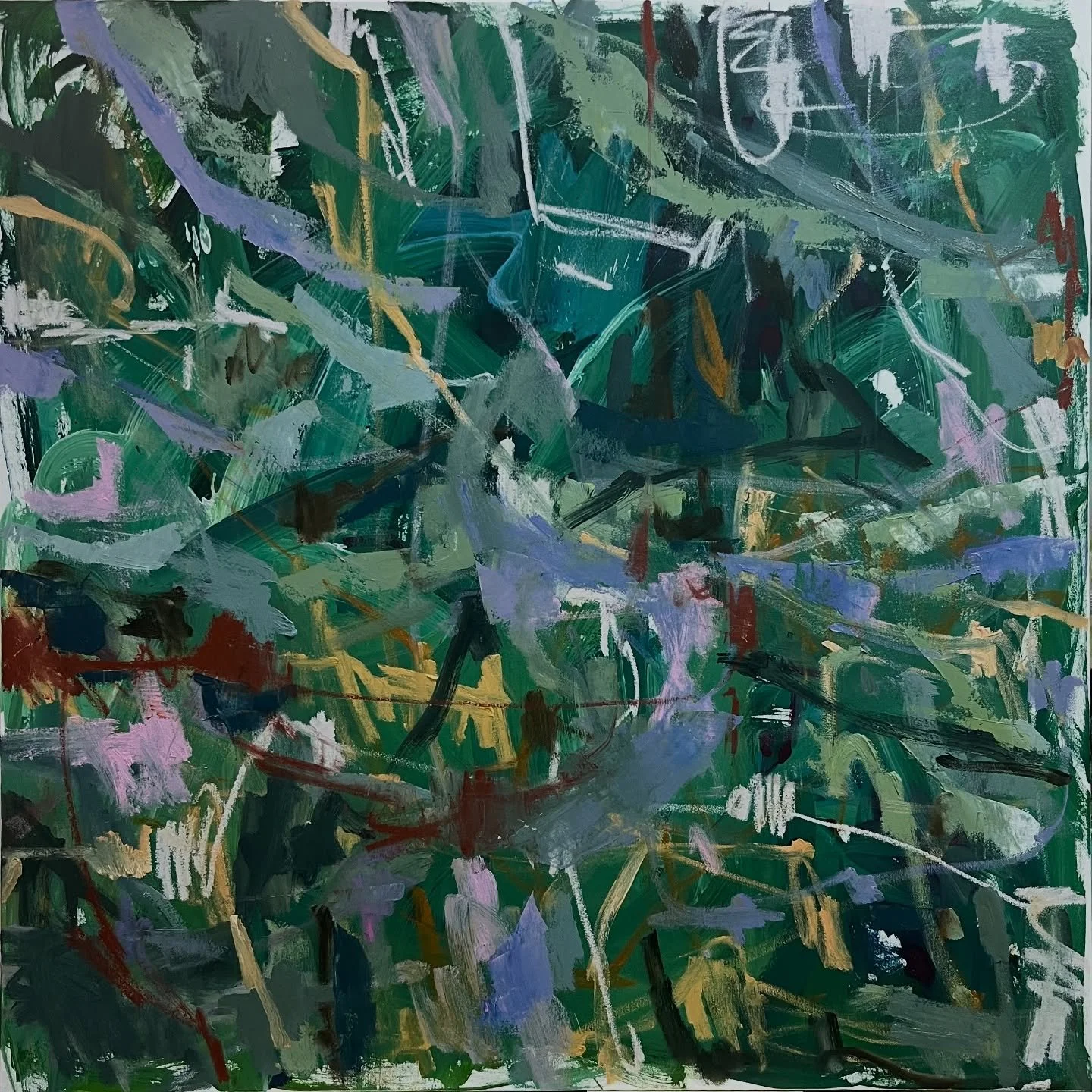 Hints of fall colors here in the Lowcountry are appearing now. The air has cooled and become crisper in the mornings. It&rsquo;s truly my favorite time of year here in Charleston.. &ldquo;Wisps of Autumn&rdquo; 36x36 acrylic, oil and oil sticks on ca