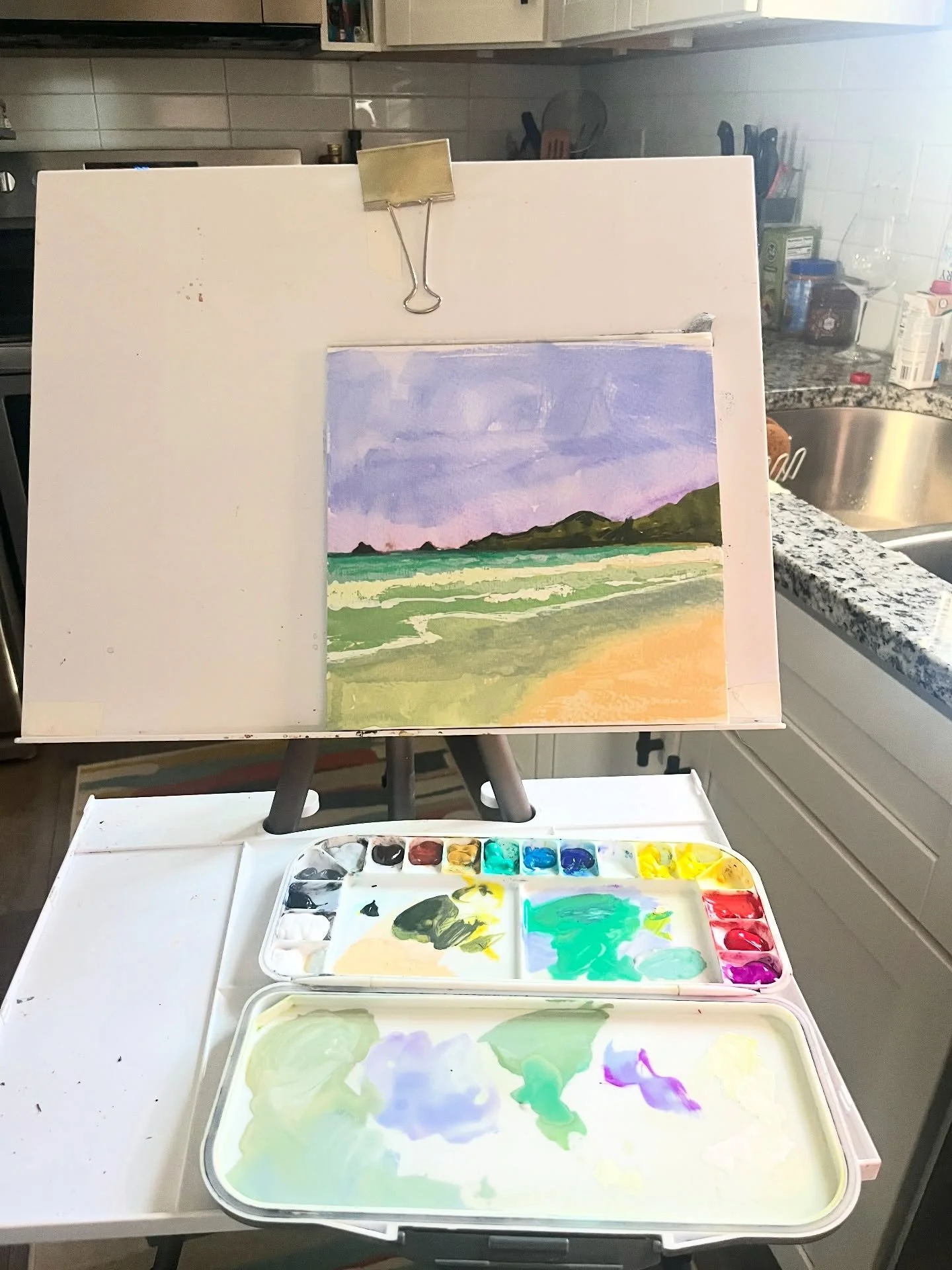 I have a gouache demo and 1 day workshop at the Summerville Artist Guild next month.. so I&rsquo;m dusting off my setup and practicing my scales so to speak.. my favorite way to use gouache is to paint landscapes.. I also love interpreting my beach s