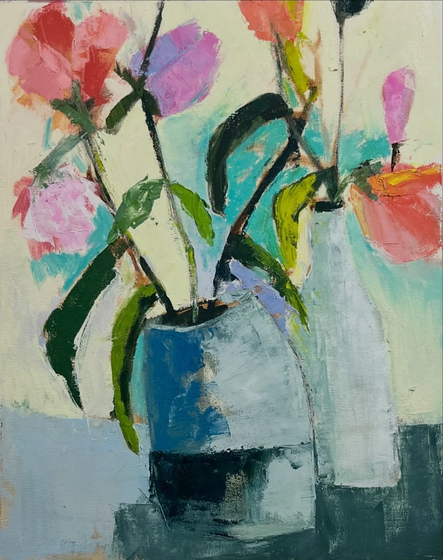 Another floral study.. I&rsquo;m having so much fun! I think it&rsquo;s time to go big! What do you think? #abstractart #abstractexpressionism #abstractpainter #contemporaryart #contemporaryartist