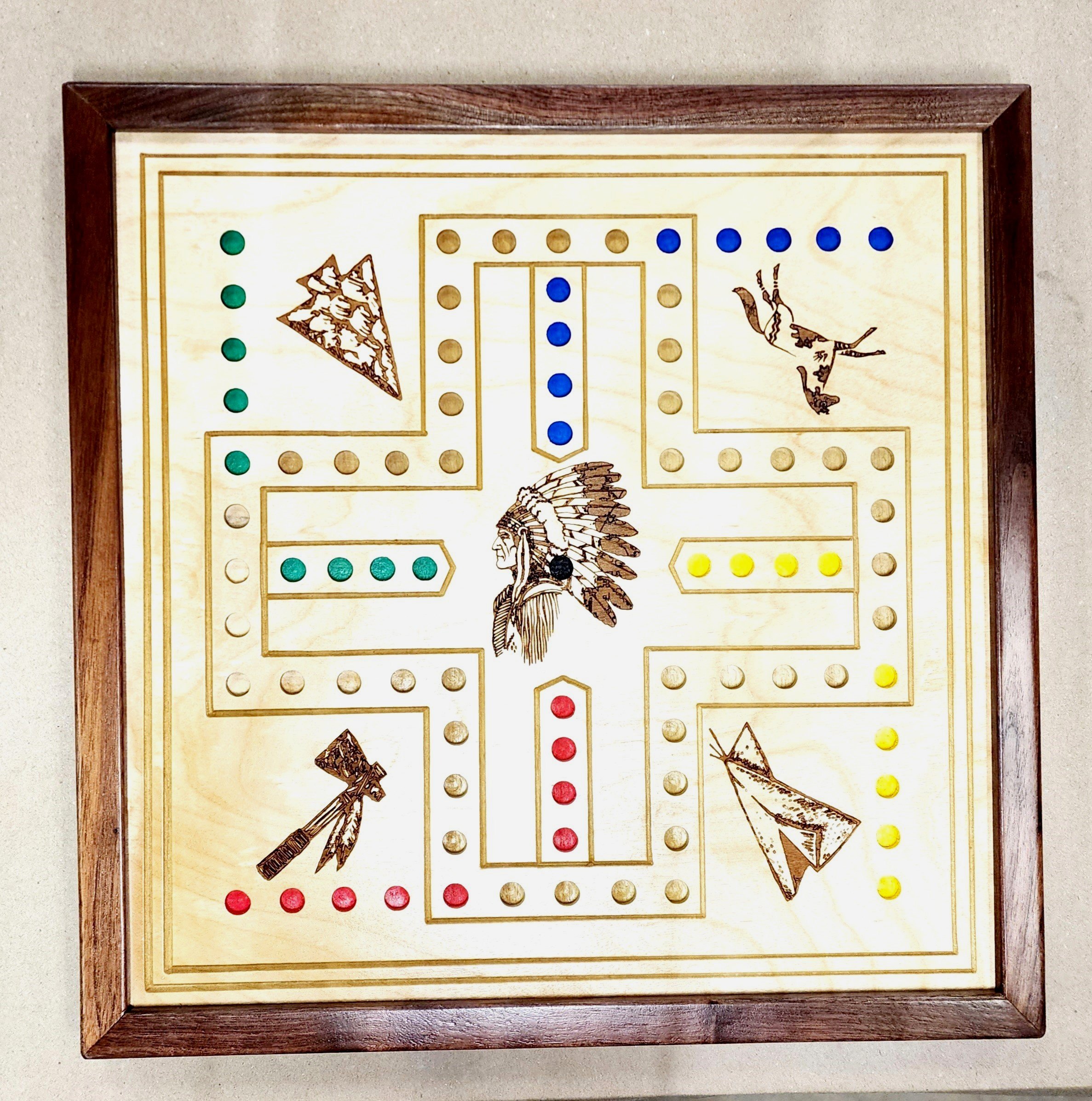 Wahoo Game Board with Walnut Hardwood trim and engraved images