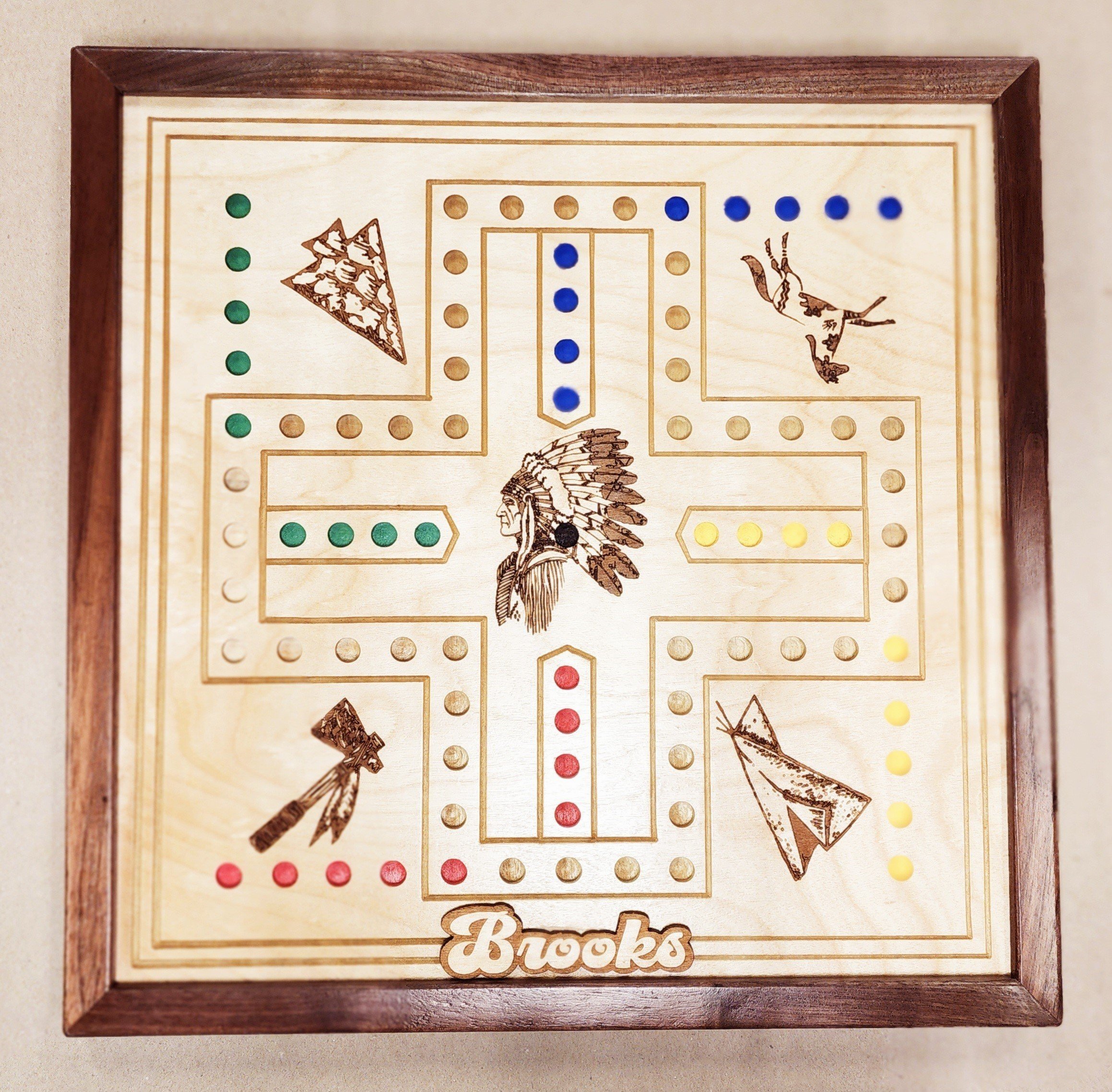 Wahoo Game Board with 3D Personalized Name and Walnut Hardwood Trim