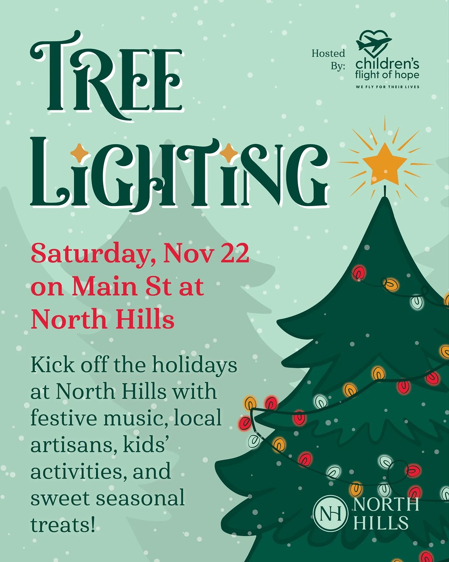 🎄✨ Join us for the Annual Christmas Tree Lighting Celebration! ✨🎄

Hosted by @childrensflightofhope 

Enjoy festive fun for the whole family:

🎁 Vendor Village

🍔 Food Trucks

🍻 Seasonal Beverages (by @trophybrewing &amp; @fireballwhisky) 
🎈 Fa