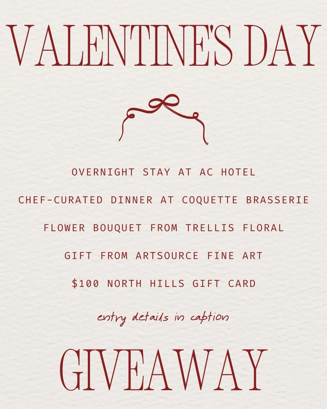 Love is in the air at North Hills! 💕 To celebrate we are giving one lucky couple the ultimate staycation experience in @visitnorthhills. One winner will receive: 

💓 Overnight stay at @achotelraleigh 
💓 Chef-curated dinner @coquetteraleigh prepare