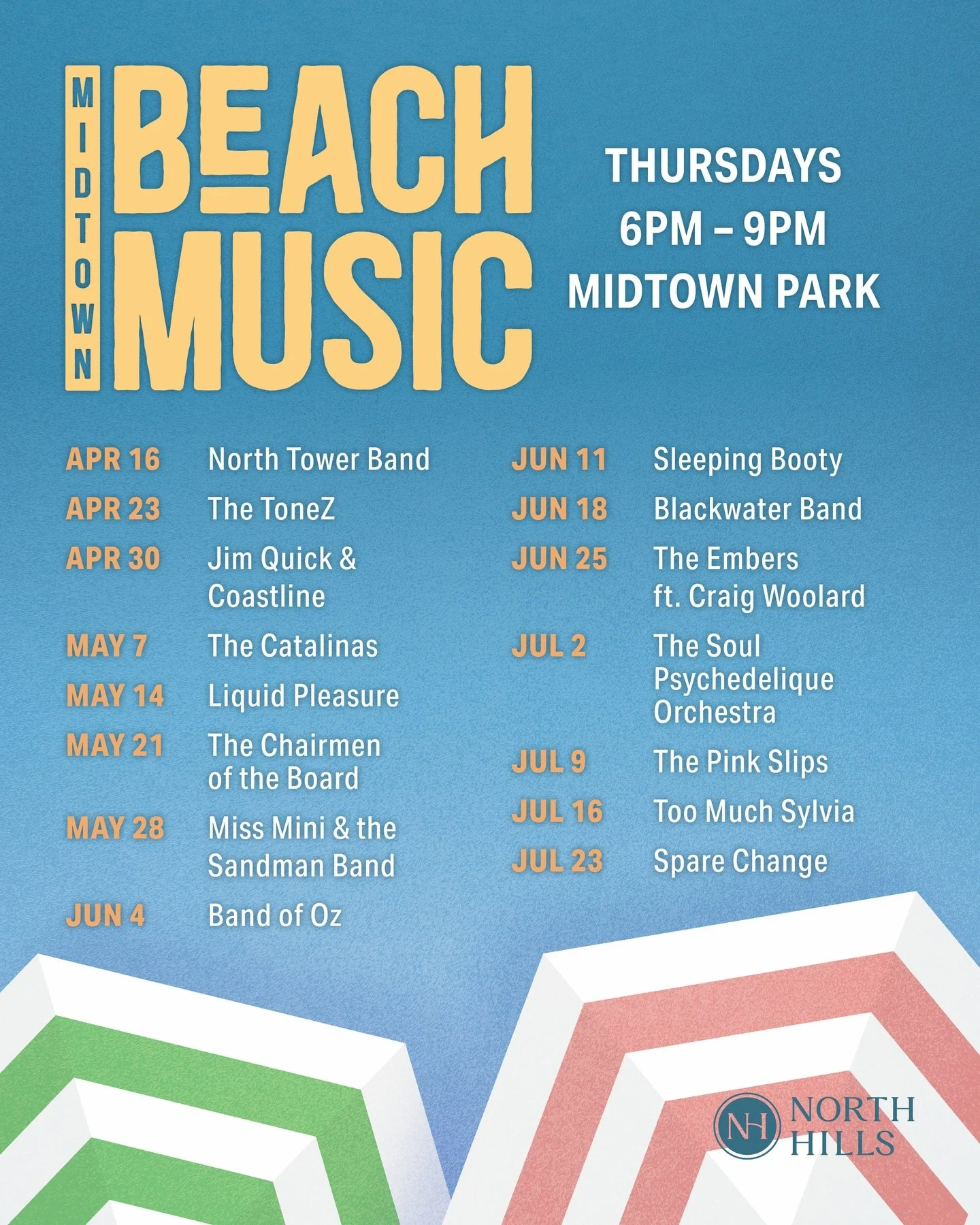 The 2026 Midtown Beach Music Series lineup is here and we&rsquo;re excited to share that the series has been extended by three additional weeks! 🎶☀️🕺

Join us for 15 Thursday nights of live music in Midtown Park 🎸🎤🌴

📅 April 16 &ndash; July 23
