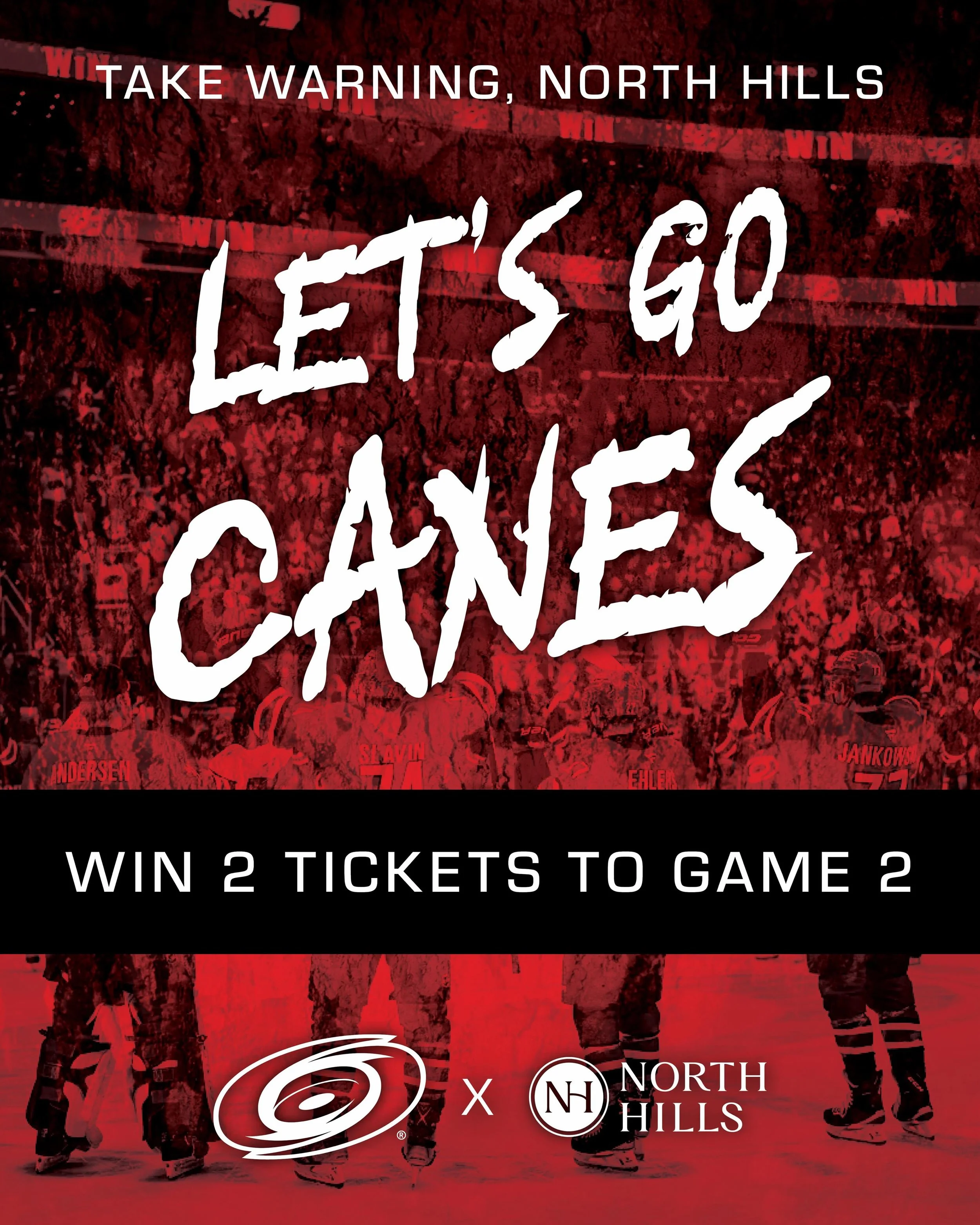 🚨 TAKE WARNING, NORTH HILLS 🚨

North Hills loves the @canes and we&rsquo;re sending you to the playoffs! 🔥

Enter for your chance to win 2 tickets to Game 2 on Saturday, May 23rd! Section 120 seats and parking pass included. 

To enter, follow @vi