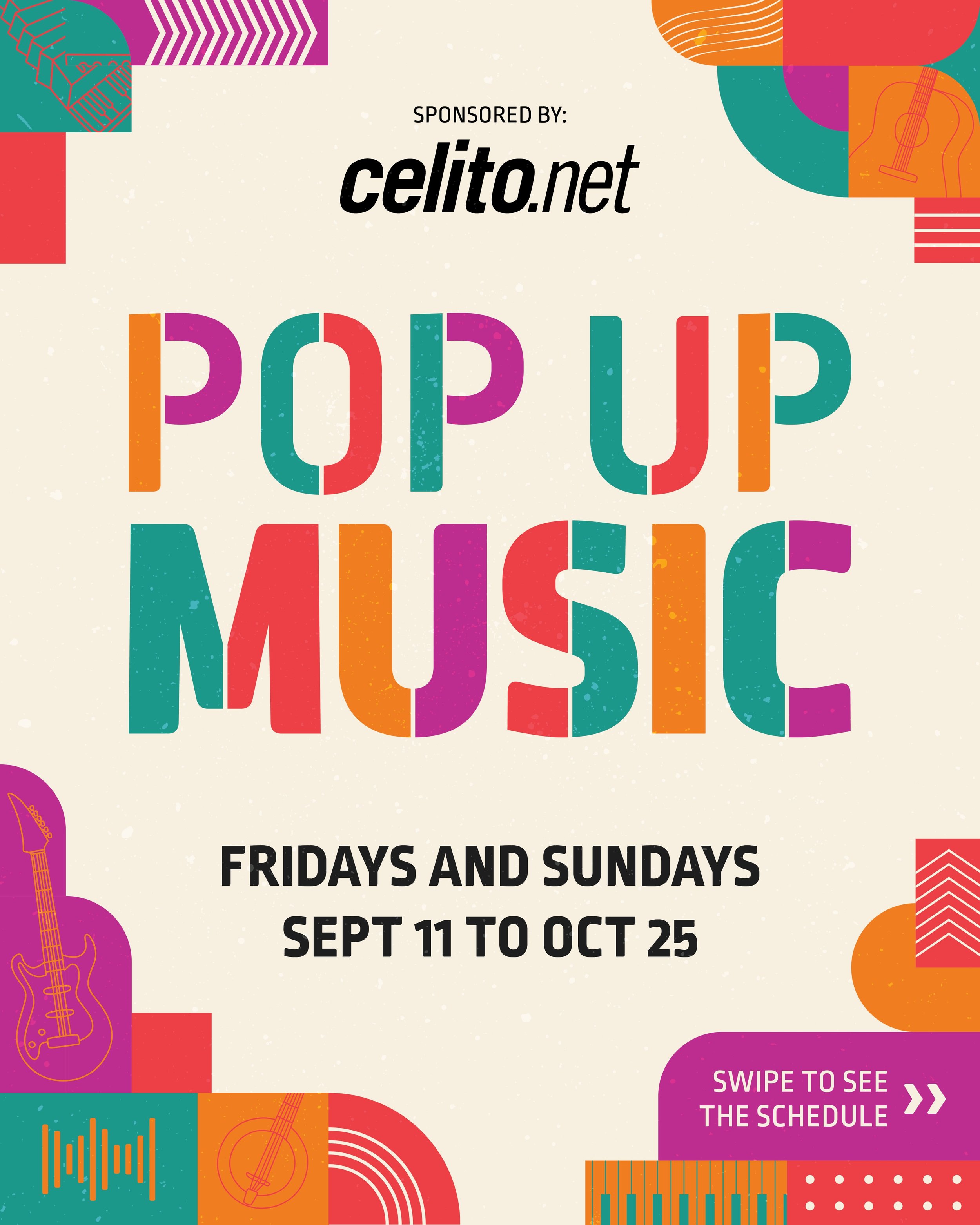 Pop Up Music is back this fall! 🎶

Enjoy live music at select dates throughout North Hills from September 11&ndash;October 25, with performances in The Commons on Fridays and Midtown Park on Sundays.

🎵 Fridays in The Commons | 6&ndash;9 PM
🎵 Sund