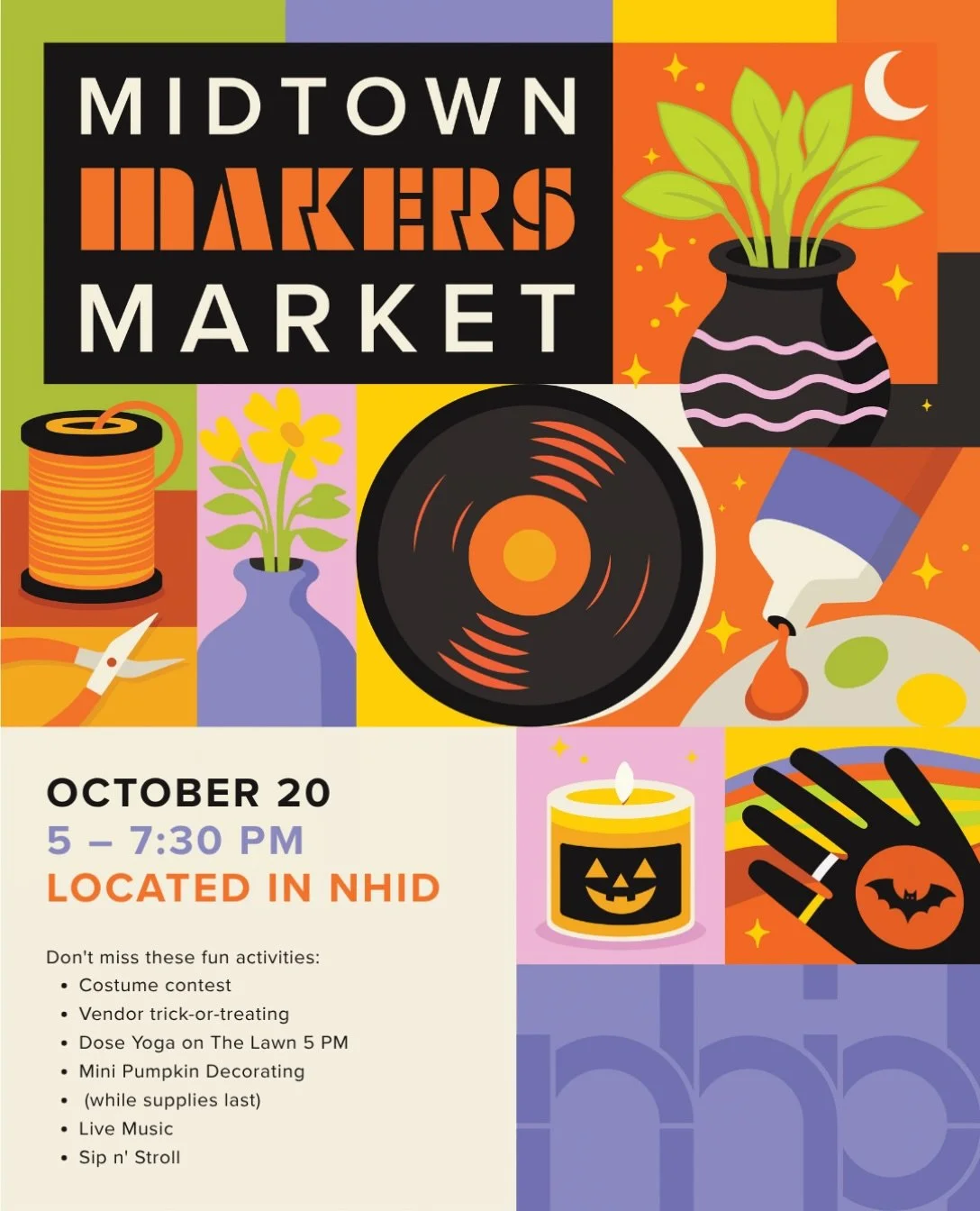 A spooky Midtown Makers Market is happening tomorrow! 🎃 
Shop Makers Market plus 14 local vendors, enjoy live music and Sip &amp; Stroll. Wear your costume to be entered into a raffle for a gift certificate to shop the market! 
Start the evening wit