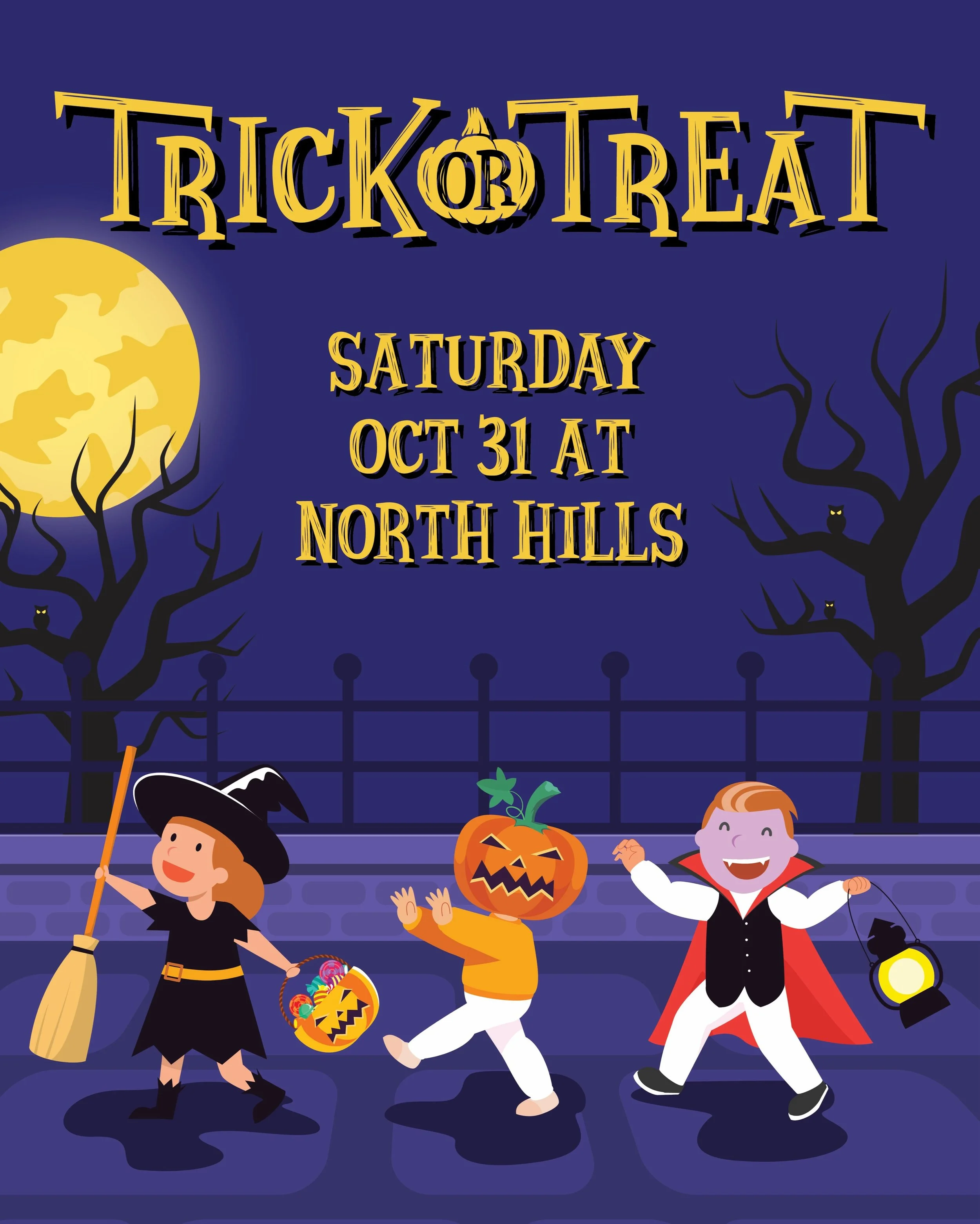 Trick-or-treating is back at North Hills this Saturday! 👻 

Dress up in your best costume and visit your favorite shops and restaurants for Halloween treats! Start your morning at Boos &amp; Brews at the @midtownfarmers market then head out to trick