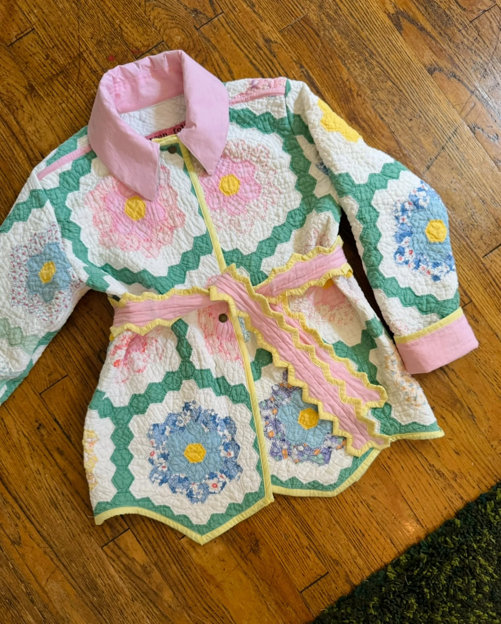 Grandmother's Flower Garden Mini Trench Quilt Coat