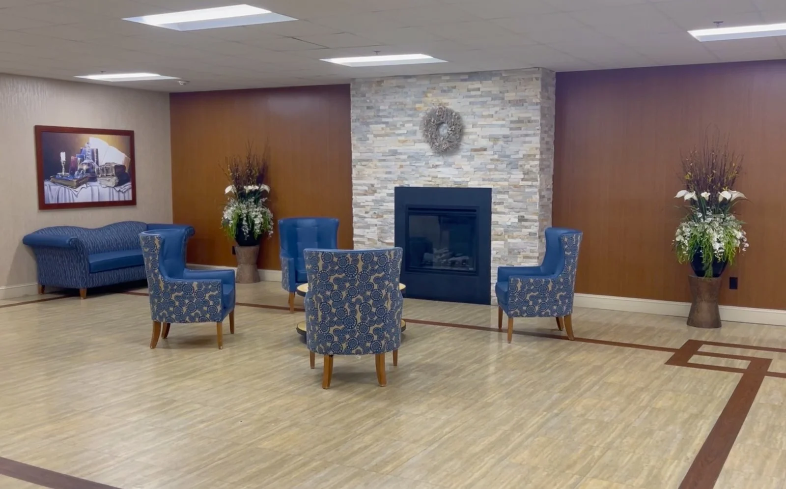 Lobby seating area at Brush Hill Care Center
