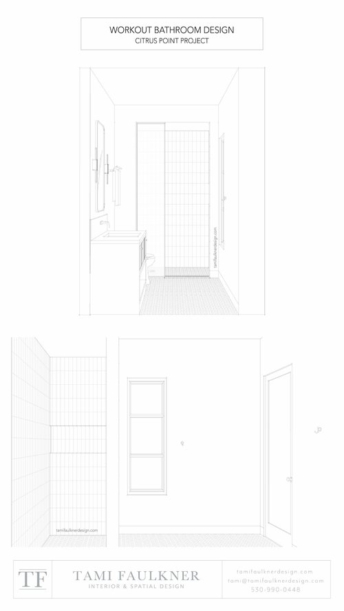 WORKOUT BATHROOM DESIGN - CURVED SHOWER WALL FEATURE — Tami Faulkner Design