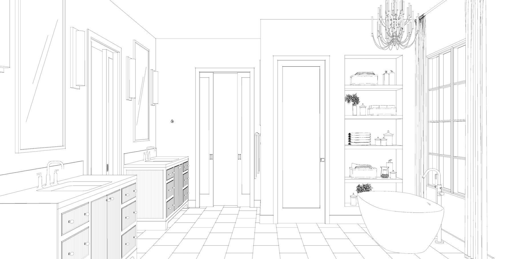 Master Bath Design Drawing Bathroom Design | White Oak Vanity