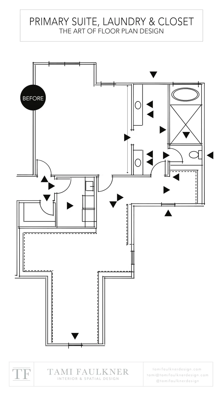 PRIMARY SUITE, LAUNDRY ROOM AND CLOSET FLOOR PLAN LAYOUT - BEFORE AND ...