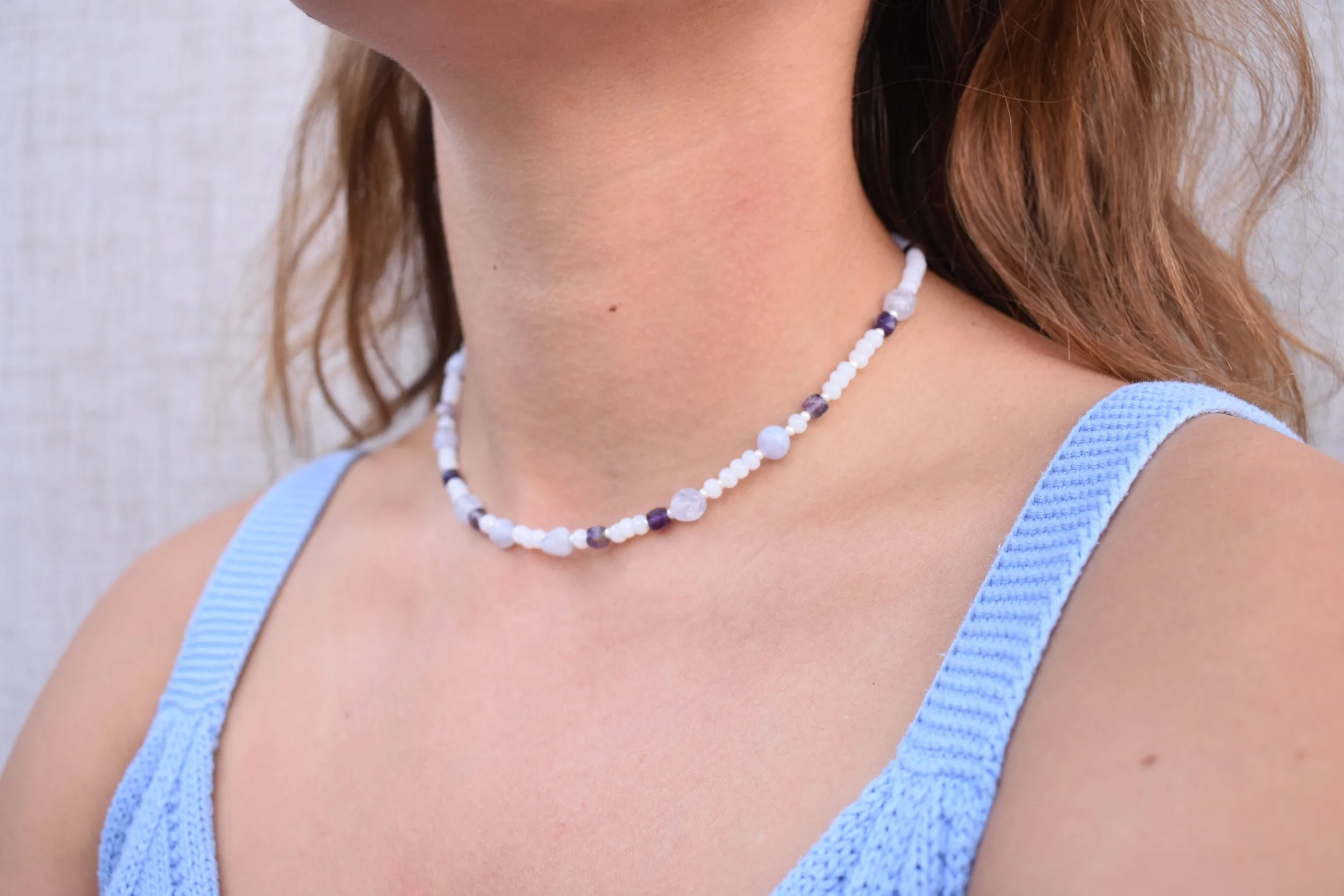 Aqua Necklace ~ Amethyst + Blue Lace Agate
