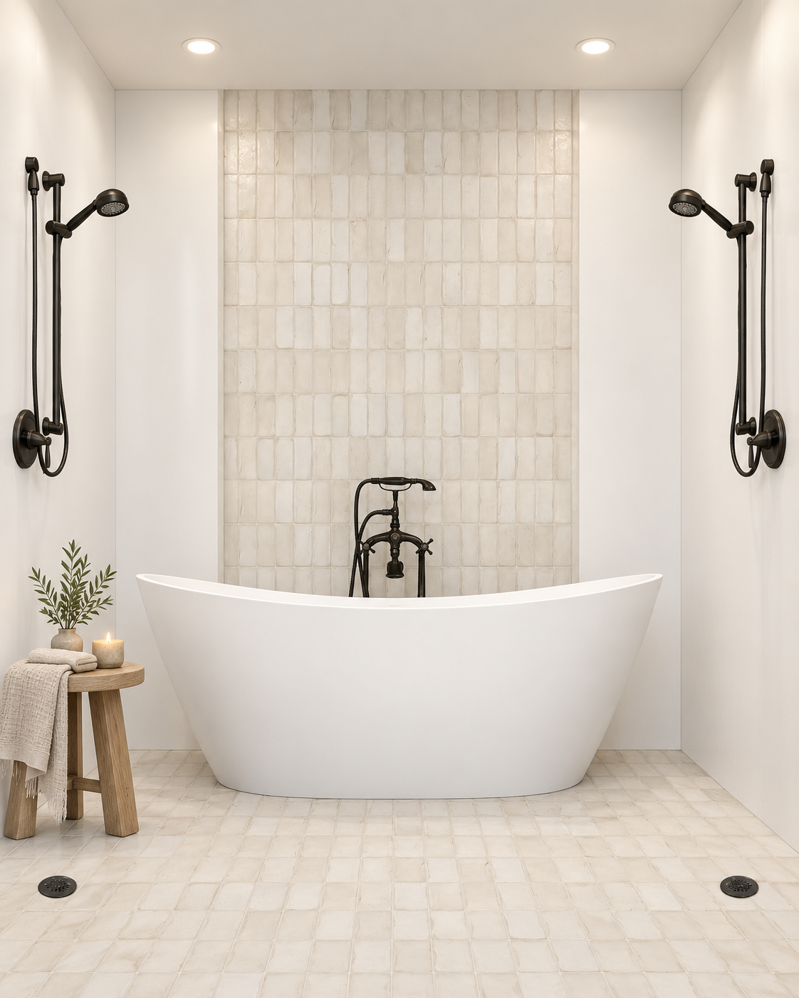 Beige Straight 2x6 Terracotta accent wall and shower rendering