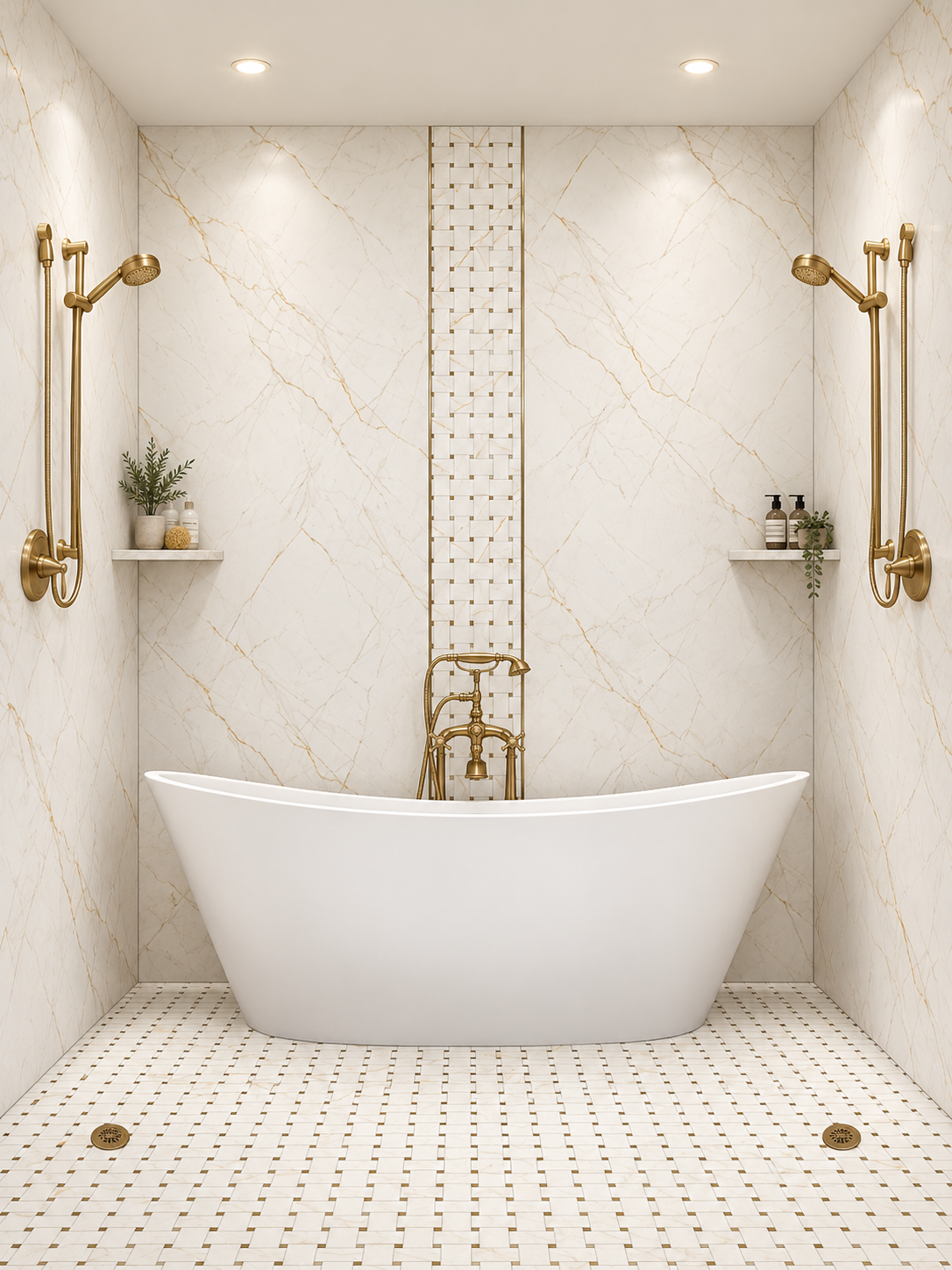 Manchester Basketweave accent strip and floor wet room rendering