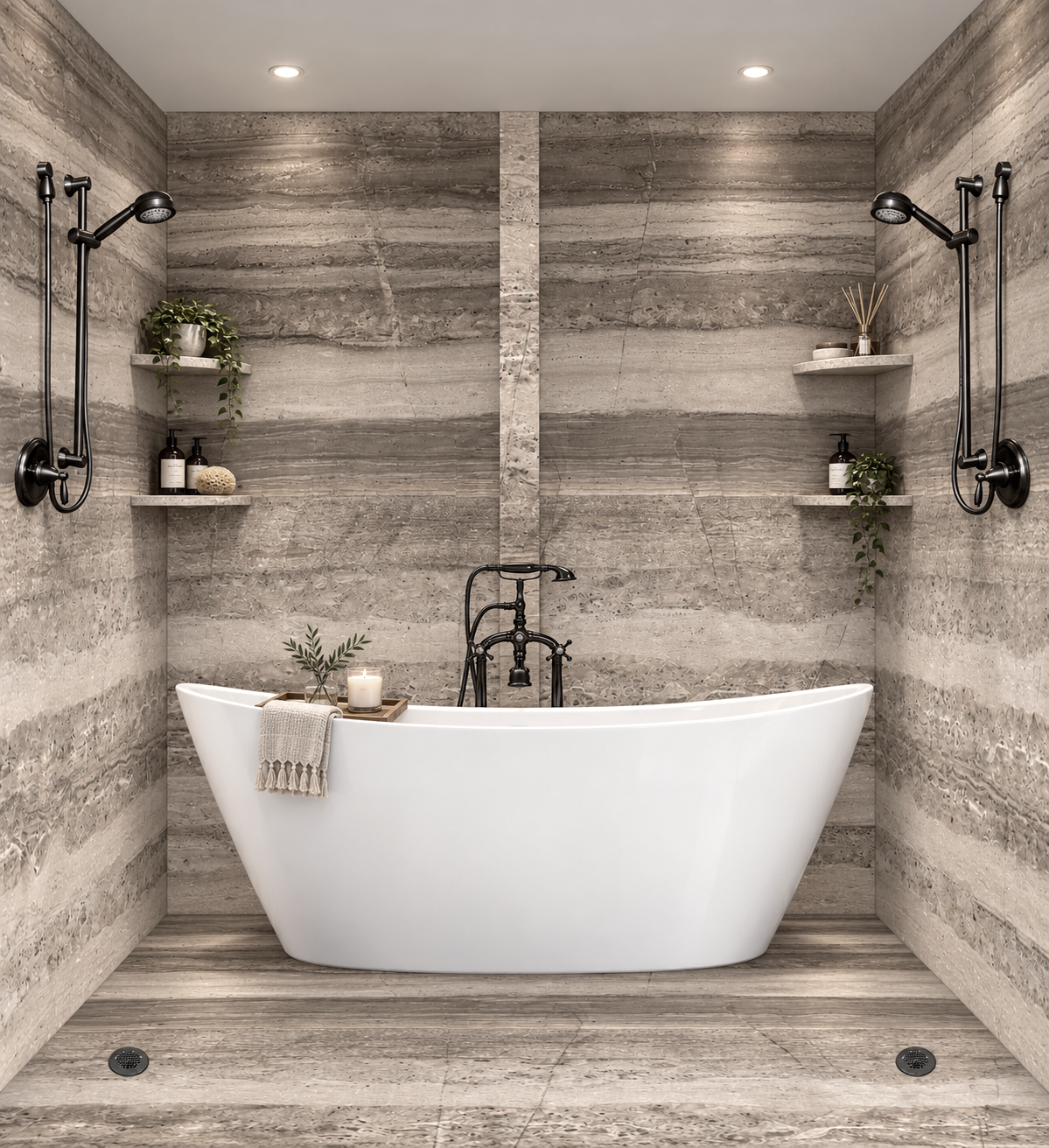 Stratus Brown tub and shower wet room rendering