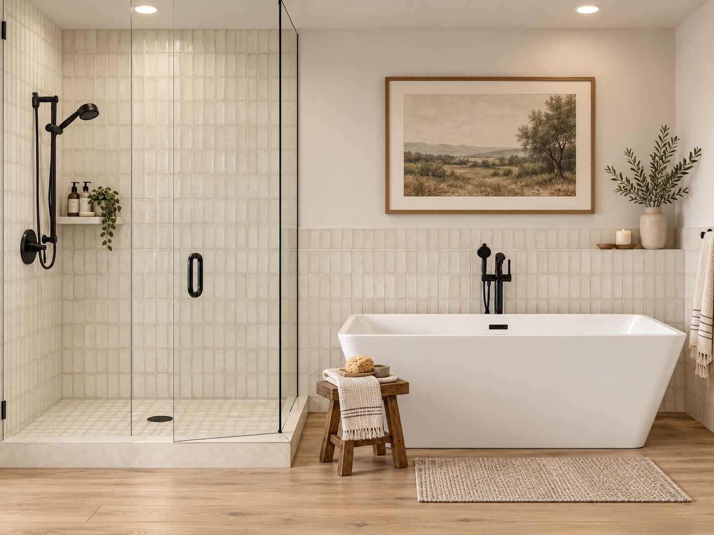 Beige Straight 2x6 Terracotta shower rendering