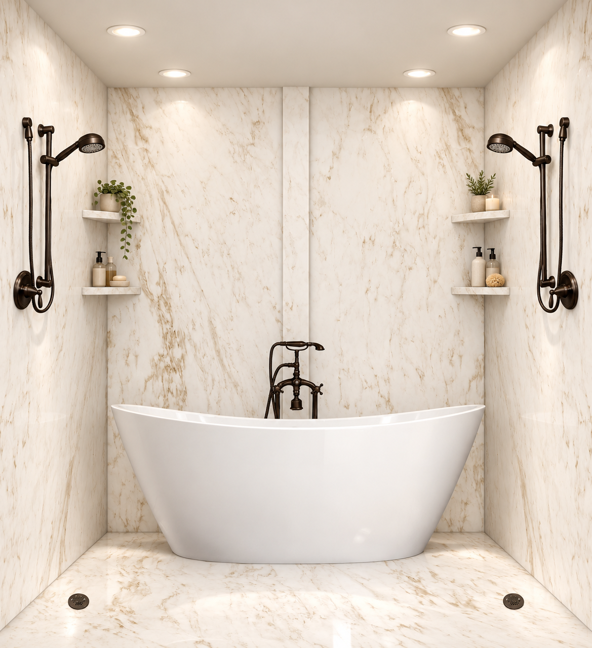 Statuary Beige tub and shower wet room rendering
