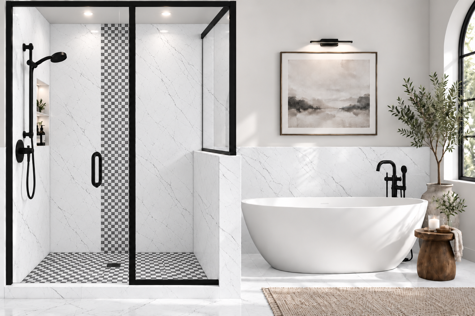 Milano, Milano Nero Checkers accent strip and floor rendering