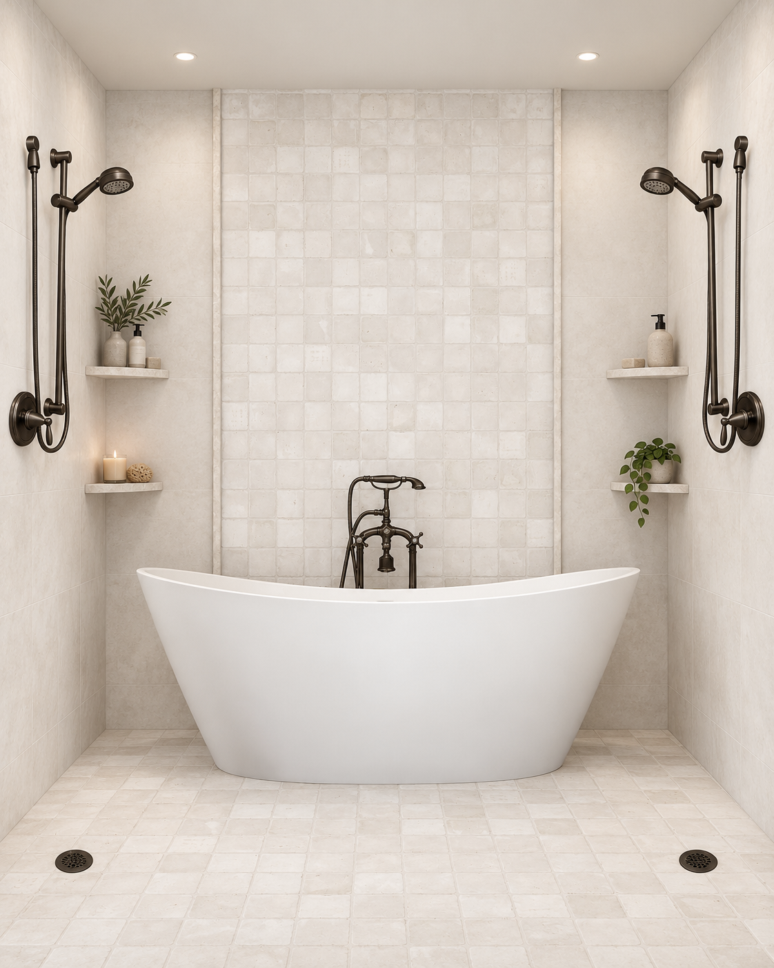 White clay 4x4 Terracotta accent wall and shower rendering