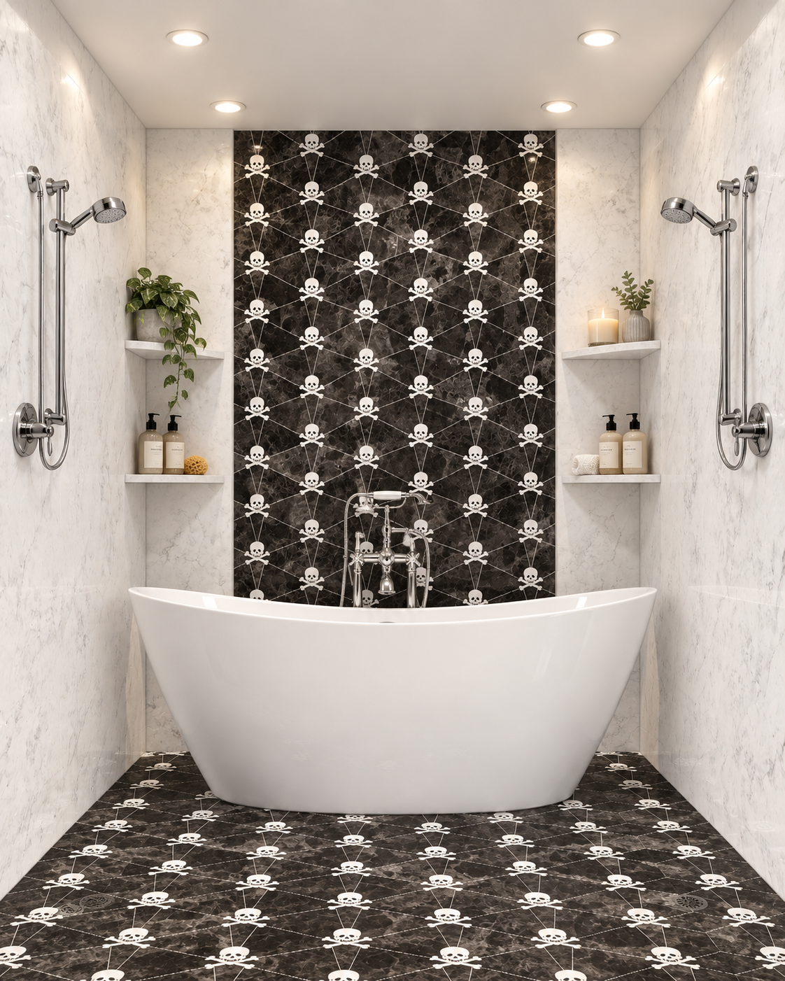 Obsidian Skull accent wall and floor rendering