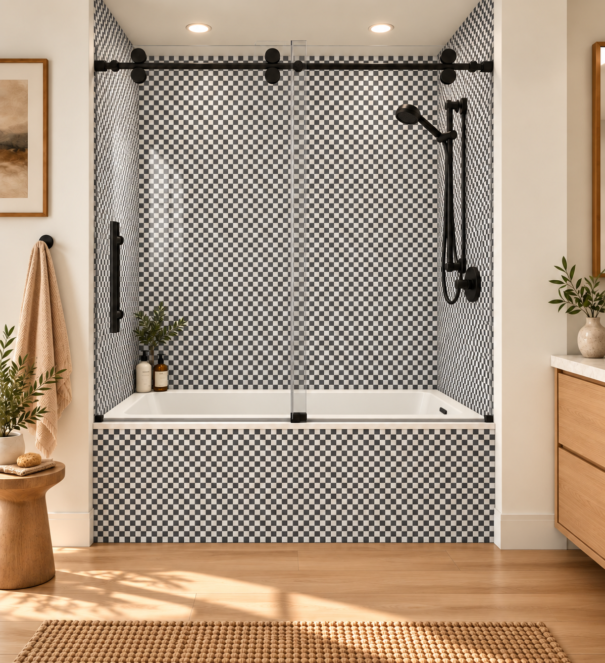 Milano, Milano Nero Checkers tub surround rendering