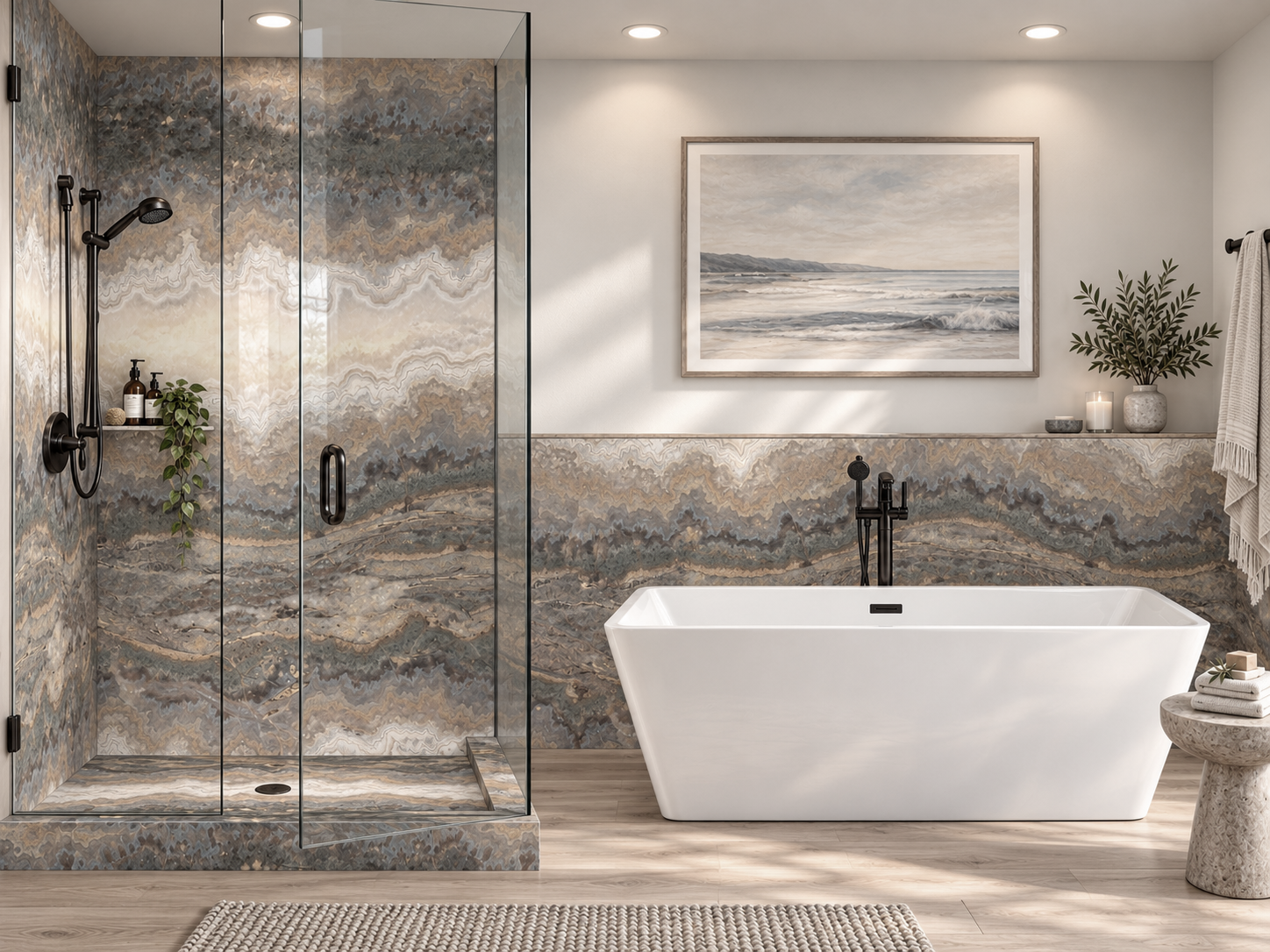 Ambrosia 2 wall shower and wainscot rendering