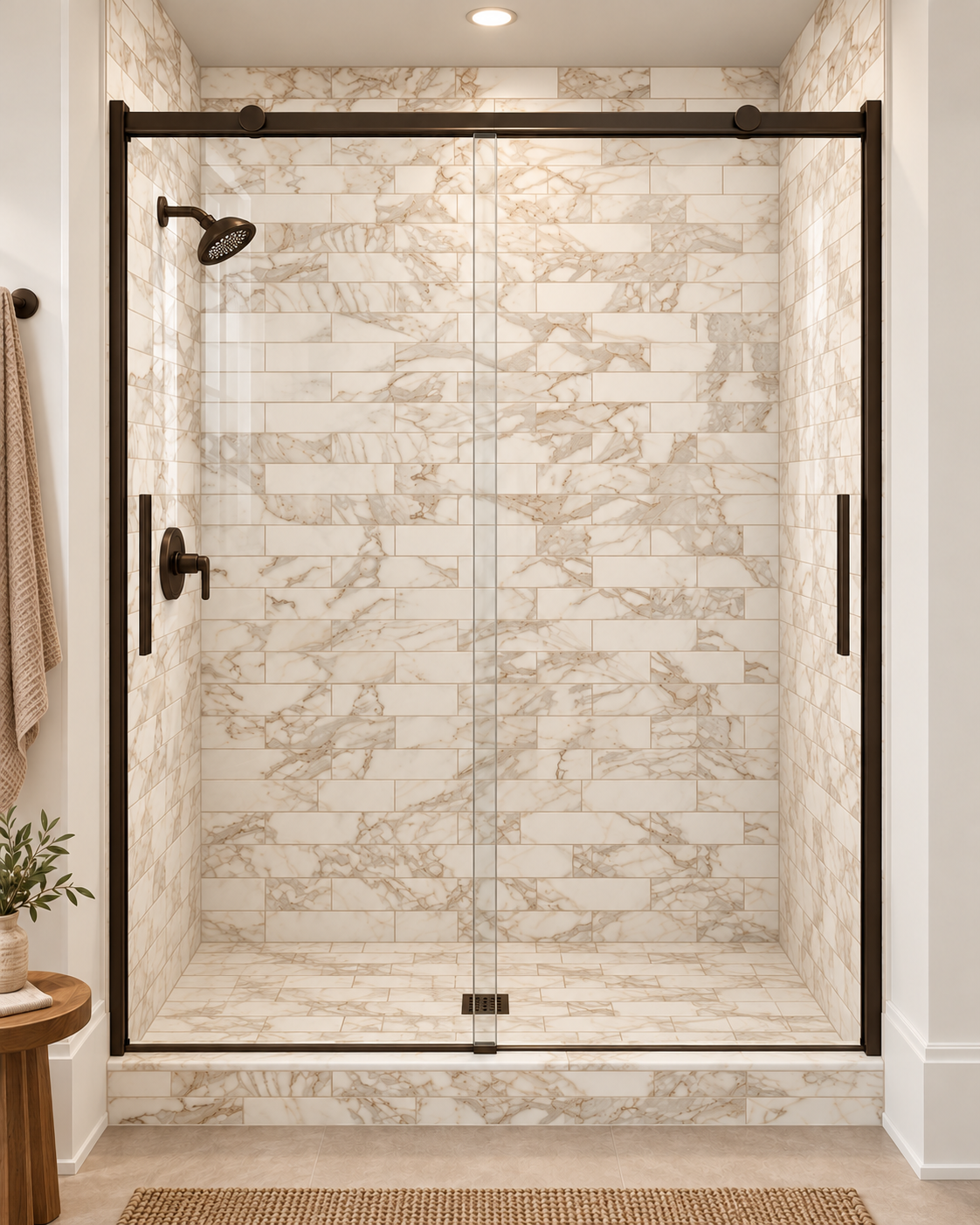 Calcutta Brown 3x12 Subway shower rendering